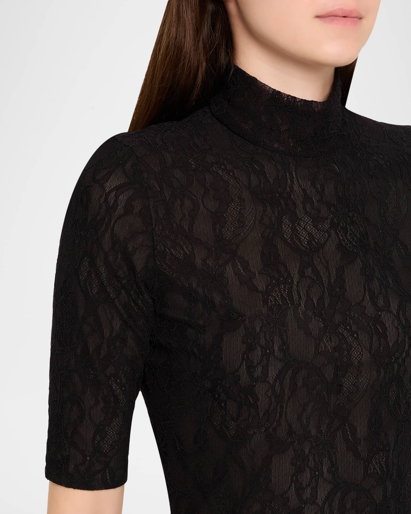 Stella McCartney Mock-Neck Stretch Lace Short-Sleeve Top | Neiman