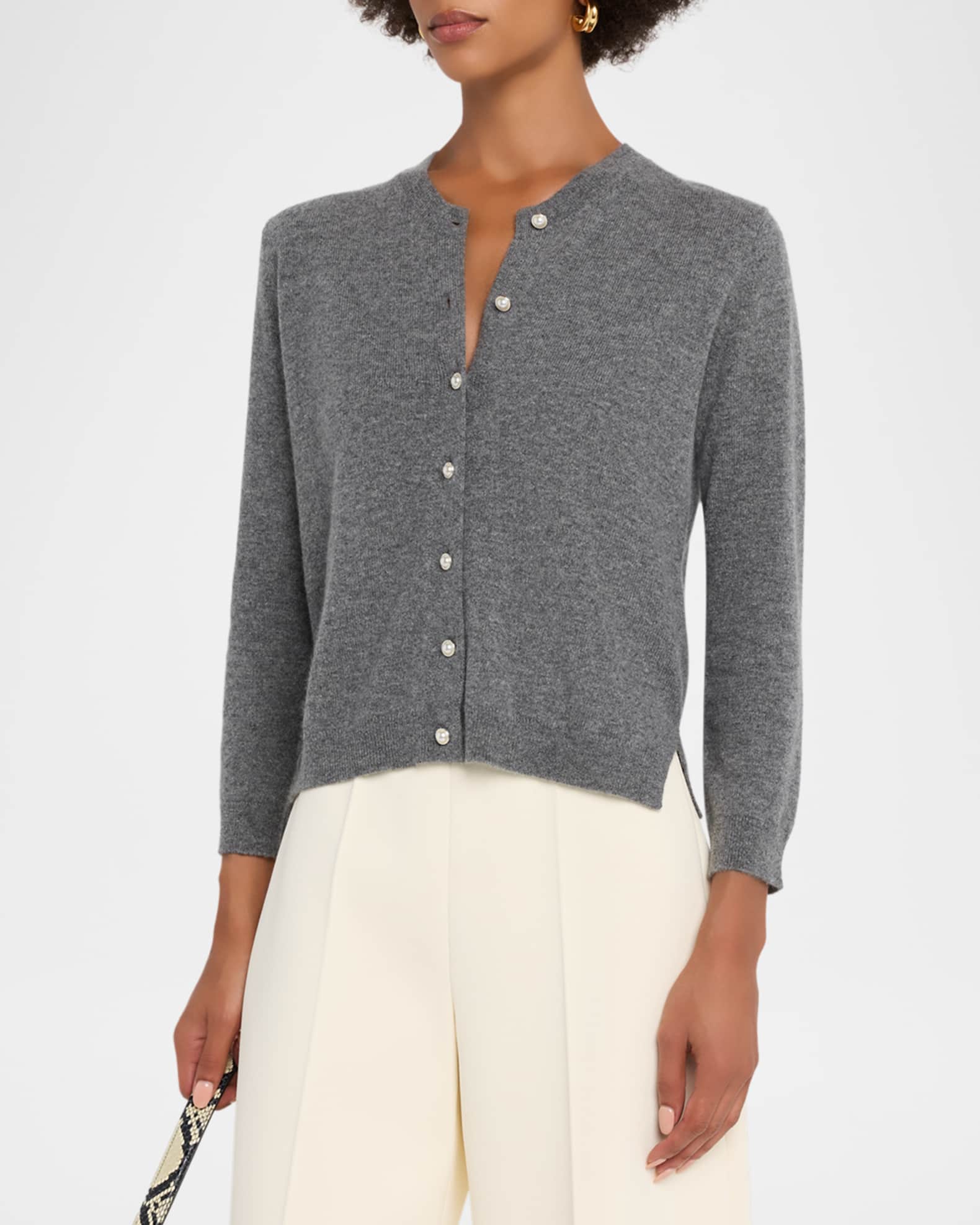 Neiman Marcus Cashmere Collection Cashmere Pearlescent Button