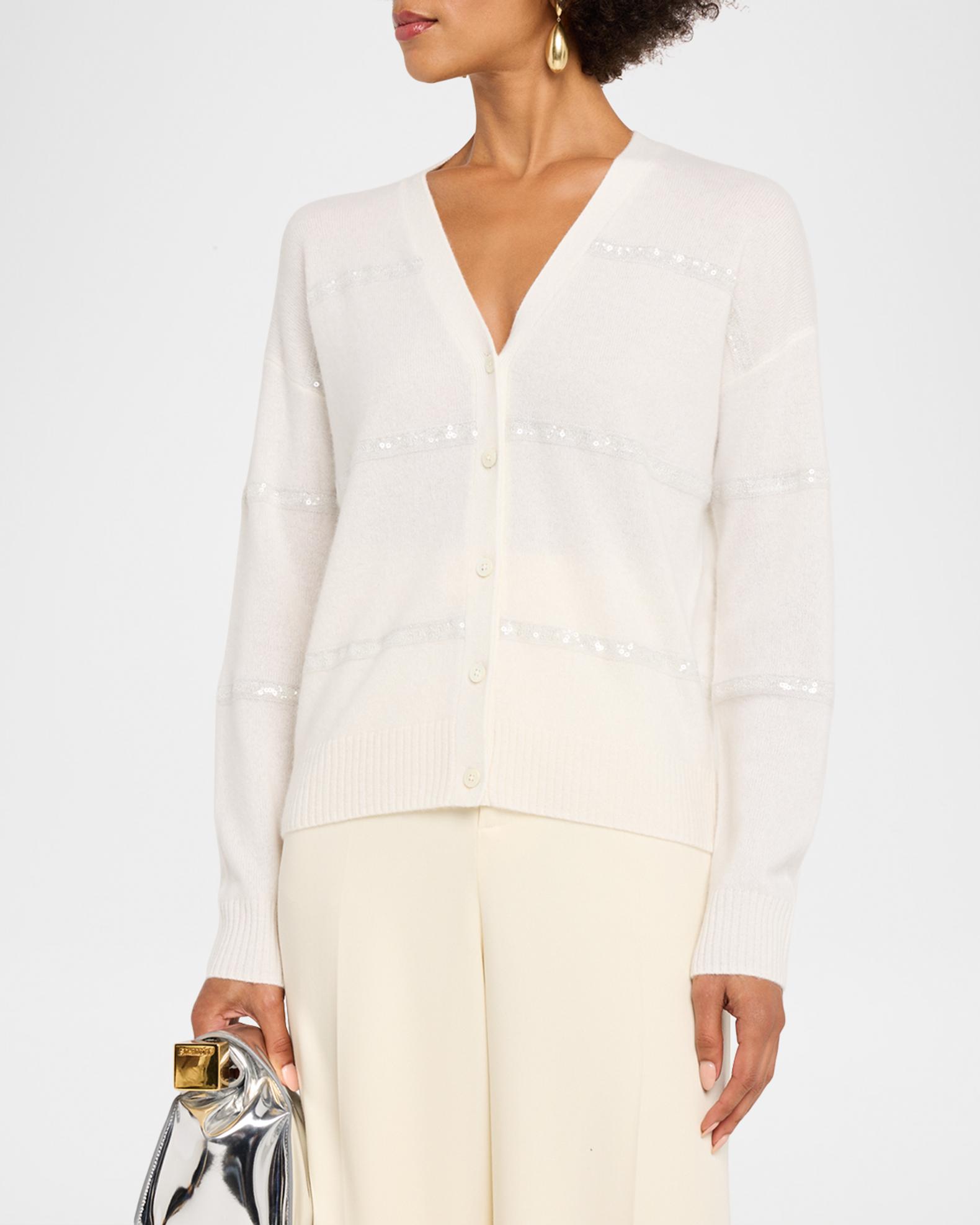 Neiman Marcus Cashmere Collection Cashmere Sequin Striped Cardigan 