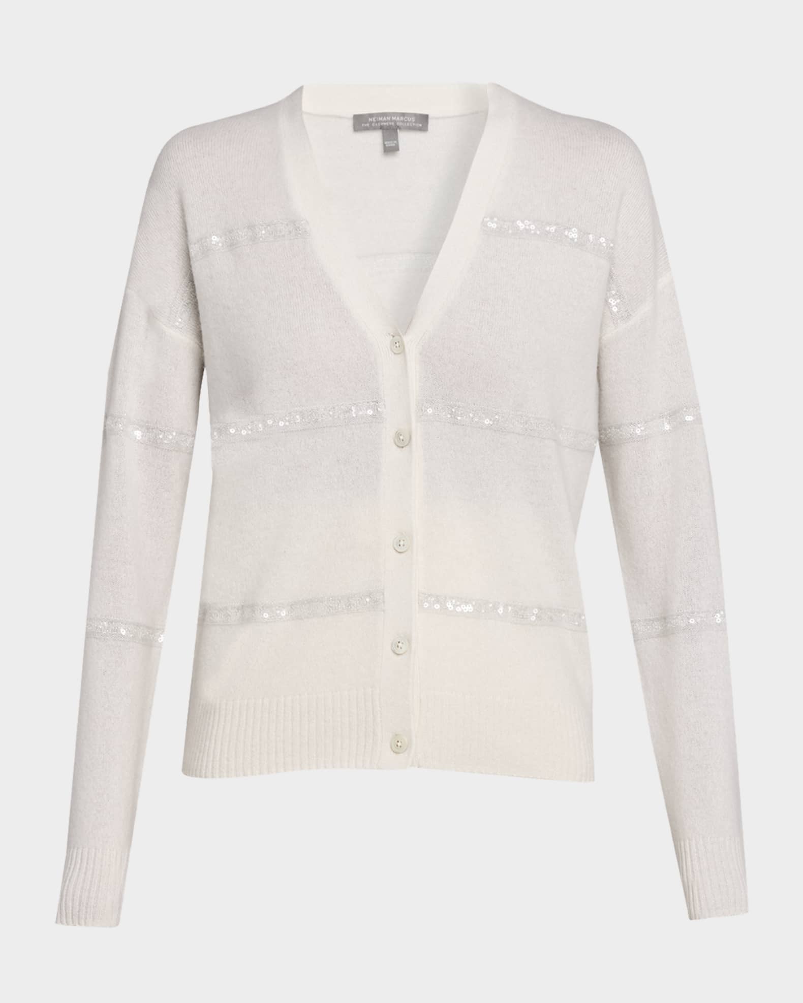 Cashmere Sequin Striped Cardigan 0