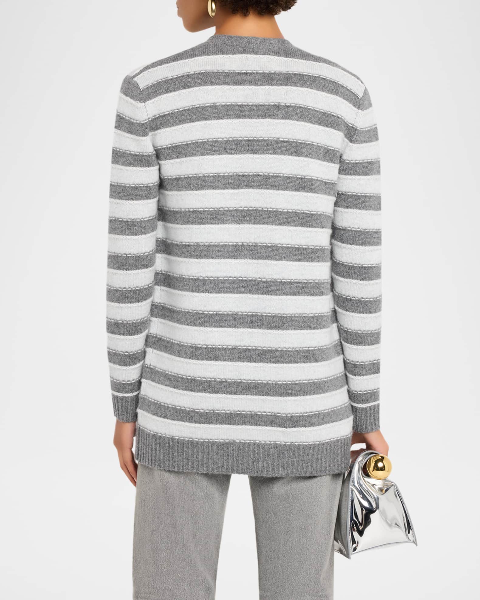 Neiman Marcus Cashmere Collection Cashmere Striped Open-Front