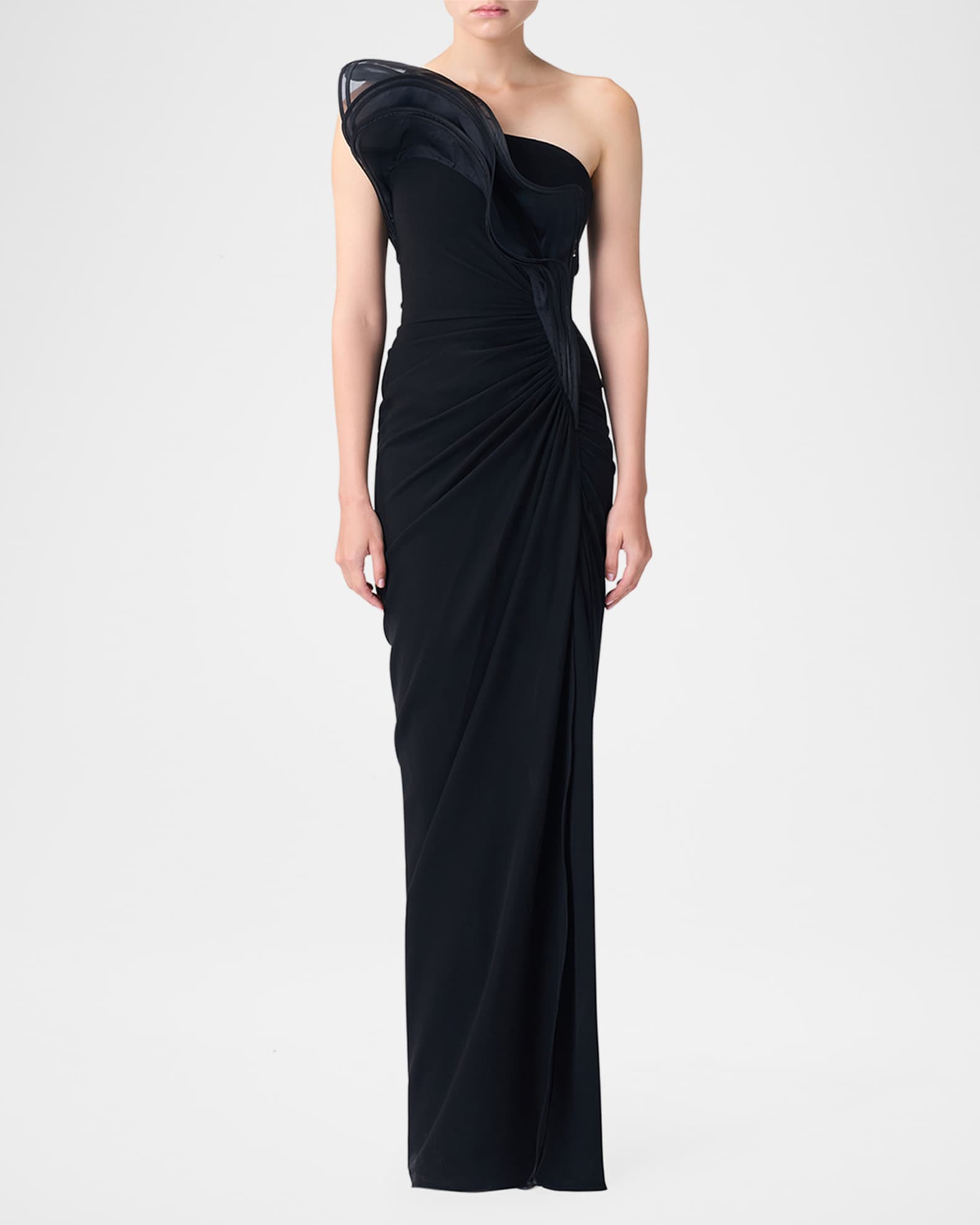 One-Shoulder Draped Ruffle Gown 1