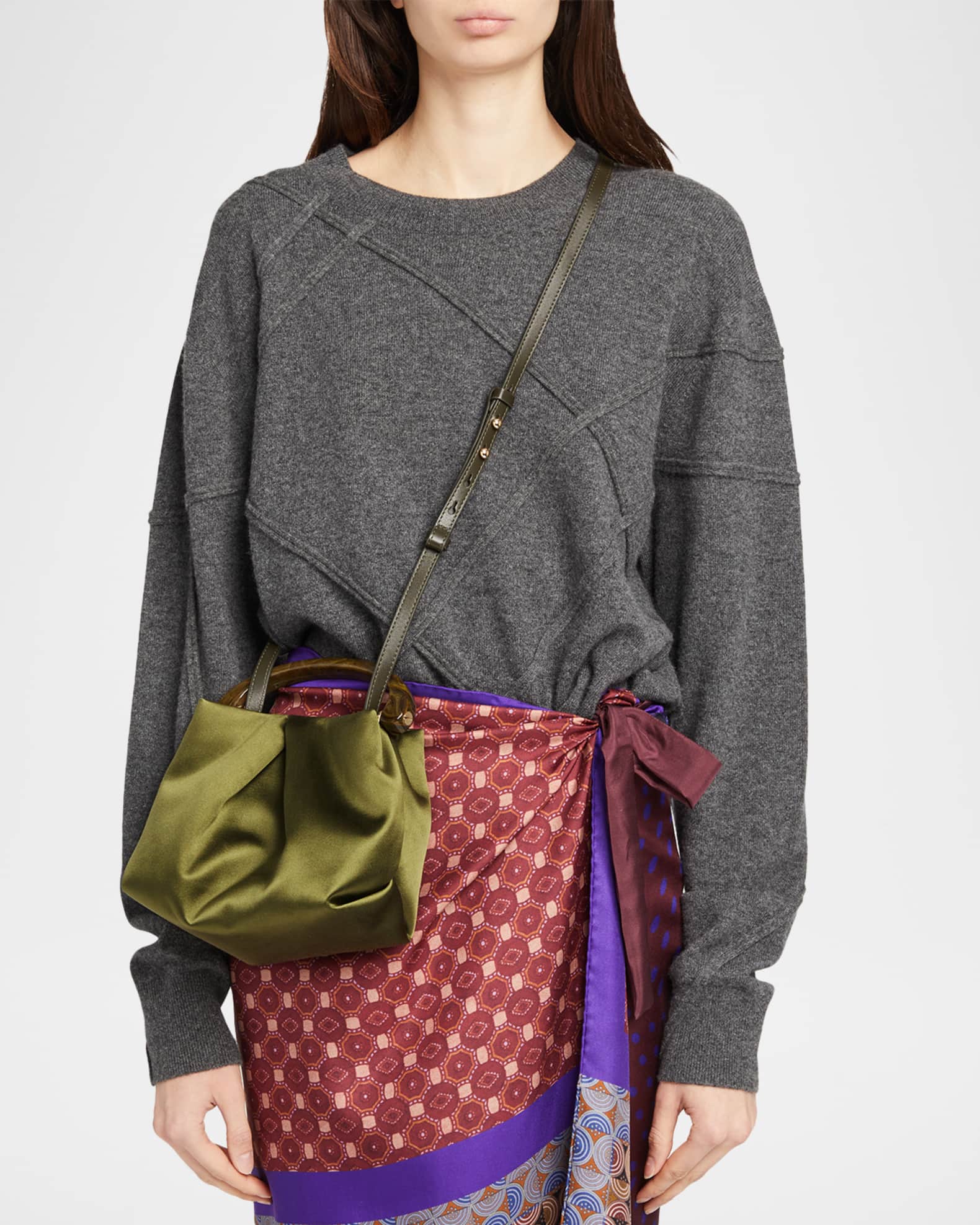 Dries Van Noten Mini Pleated Satin Top-Handle Bag | Neiman Marcus