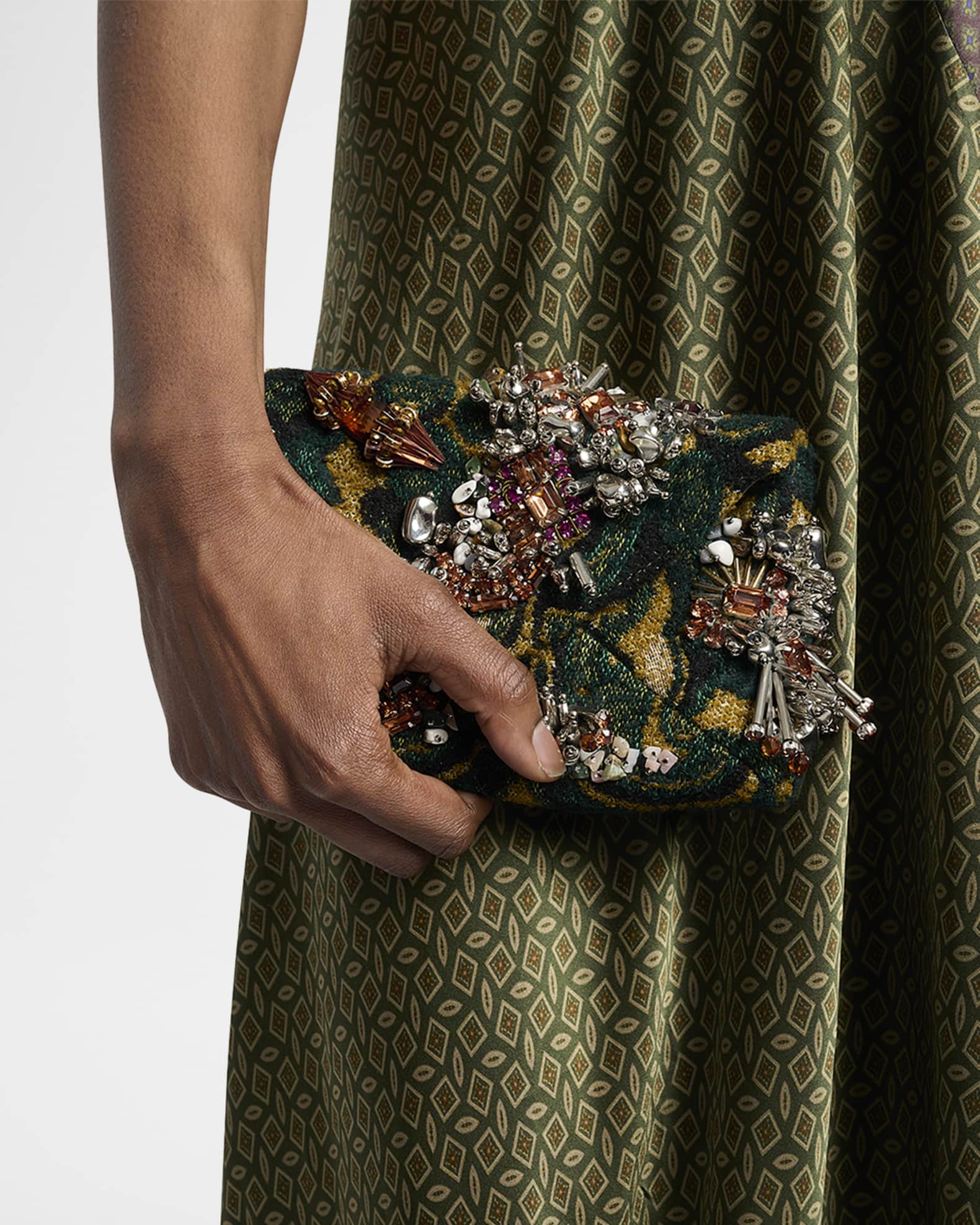Dries Van Noten Micro Envelope Flap Embellished Jacquard Clutch