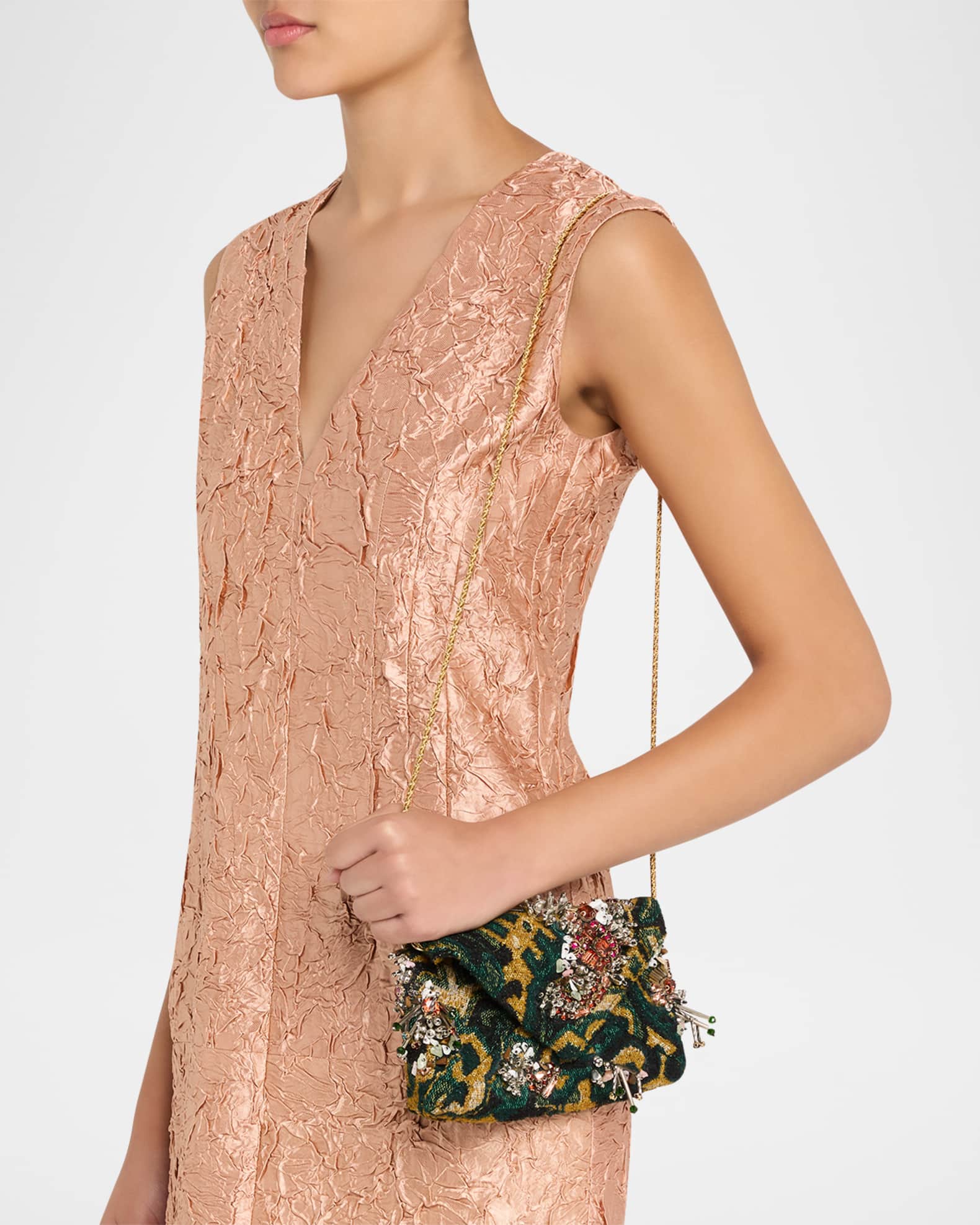 Dries Van Noten Micro Envelope Flap Embellished Jacquard Clutch