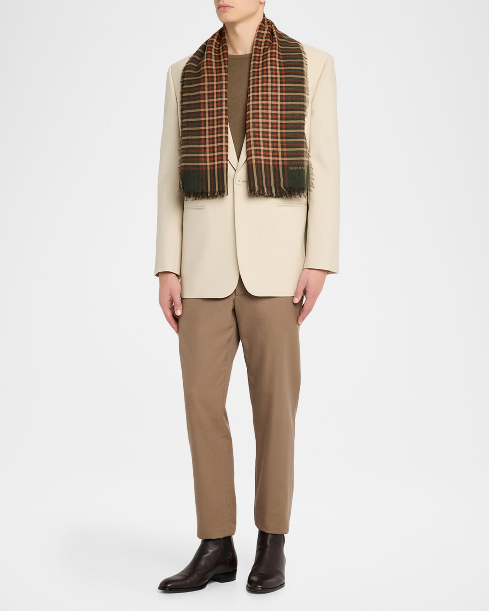 Saint Laurent Men's Wool Madras Check Square Scarf | Neiman Marcus