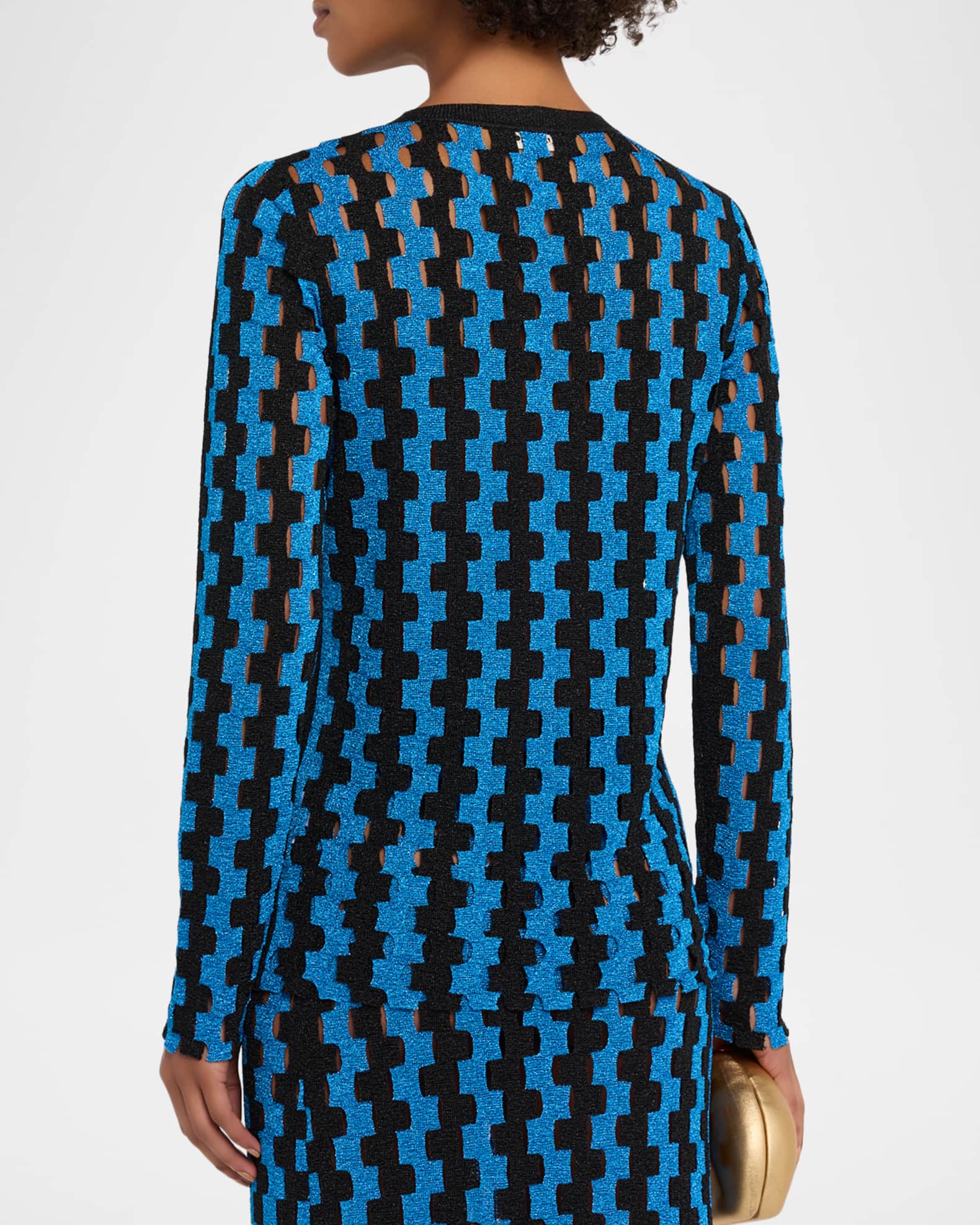 ZANKOV Bowery Metallic Open-Knit Crewneck Cardigan | Neiman Marcus