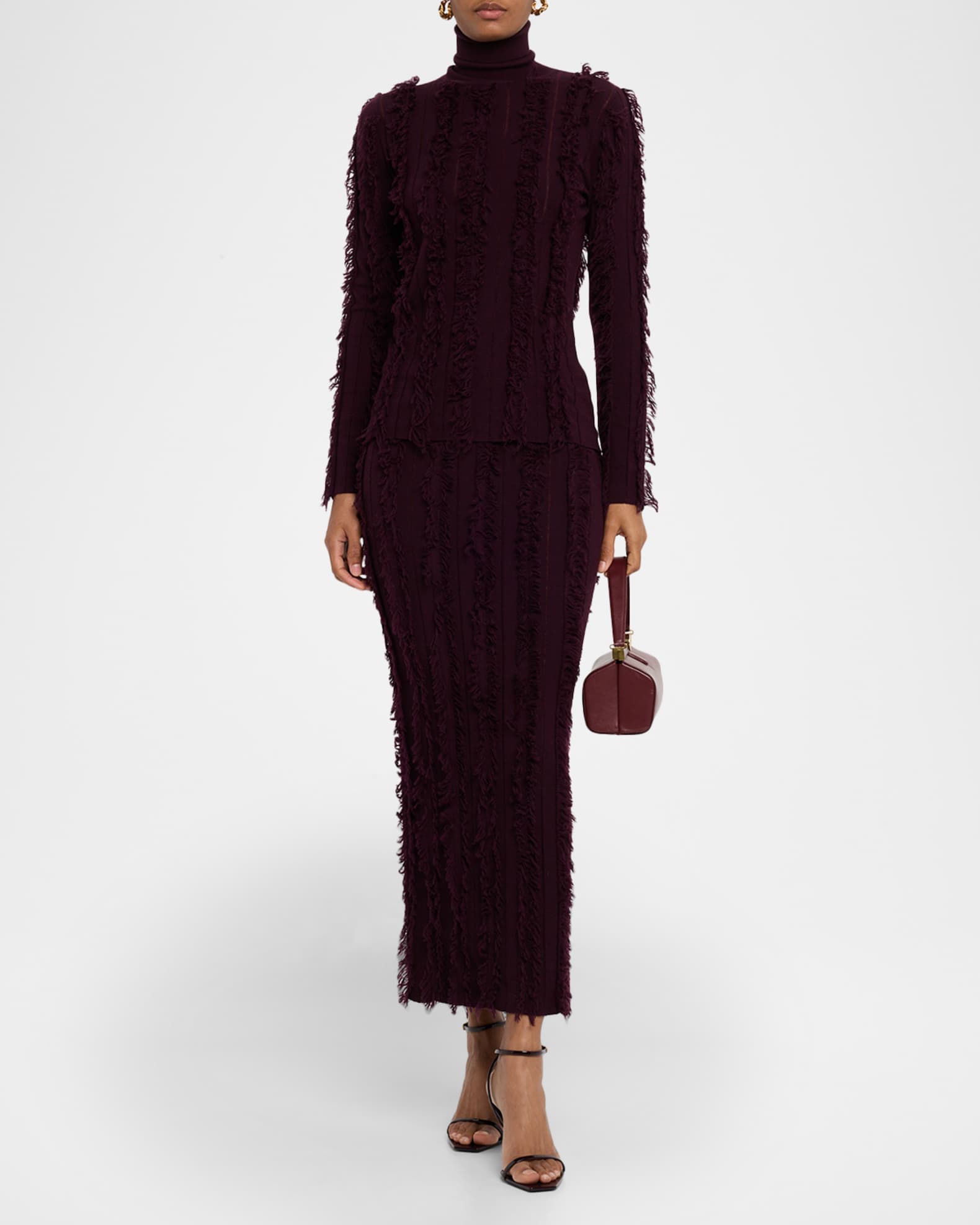 Evangeline Fringed Knit Maxi Pencil Skirt 1