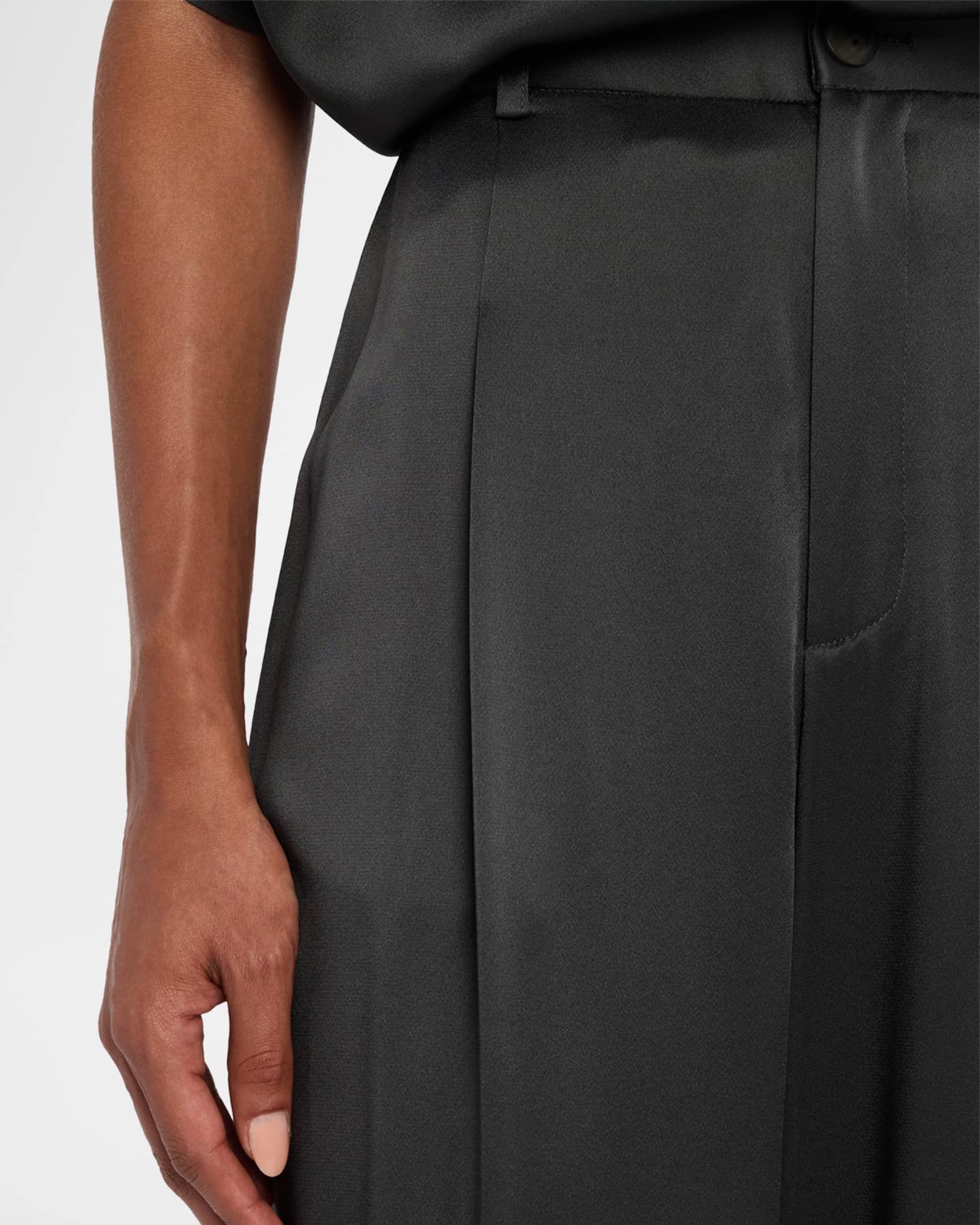 Satin Pants with Pleated Pants
