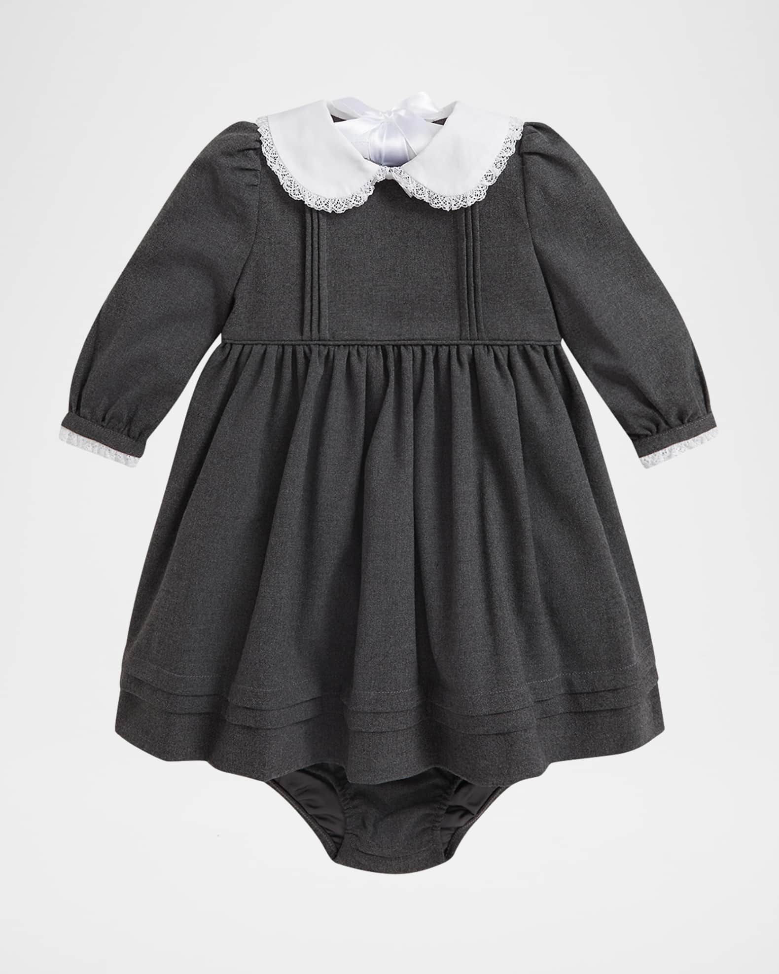 Polo Ralph Lauren Girl's Peter Pan-Collared Babydoll Dress, Size 9M-24M, Grey, 18 Months, Baby Girl Apparel Dresses