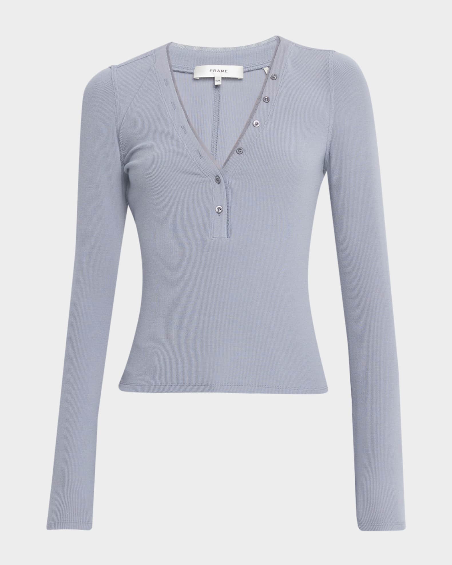 The Mesh Trim Ribbed Henley Top 0