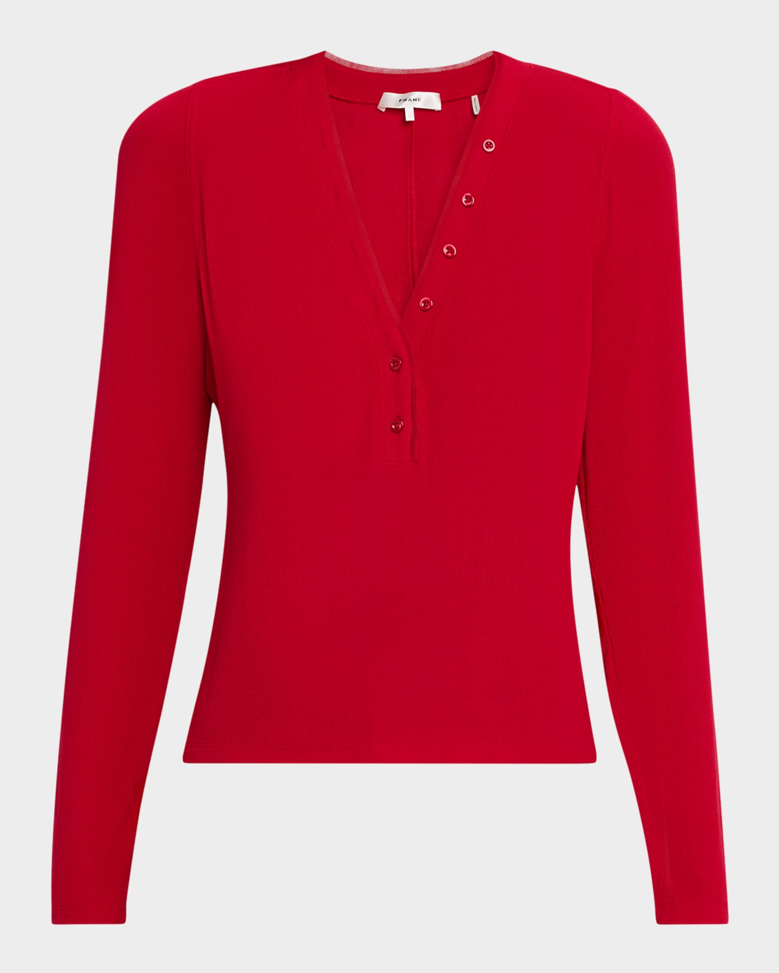 FRAME The Mesh Trim Ribbed Henley Top | Neiman Marcus