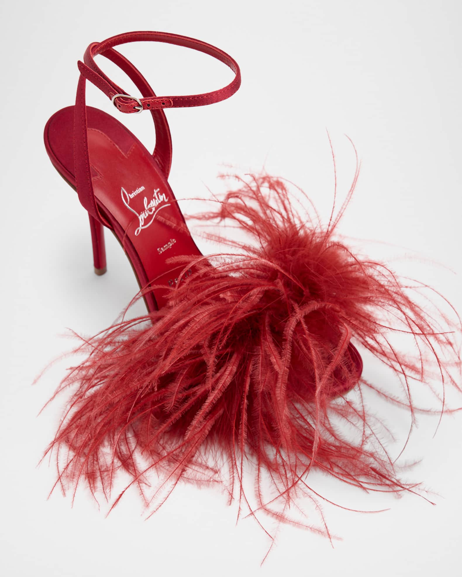 Christian Louboutin 100mm Miss Z Poupi Silk Feather Pumps | Neiman