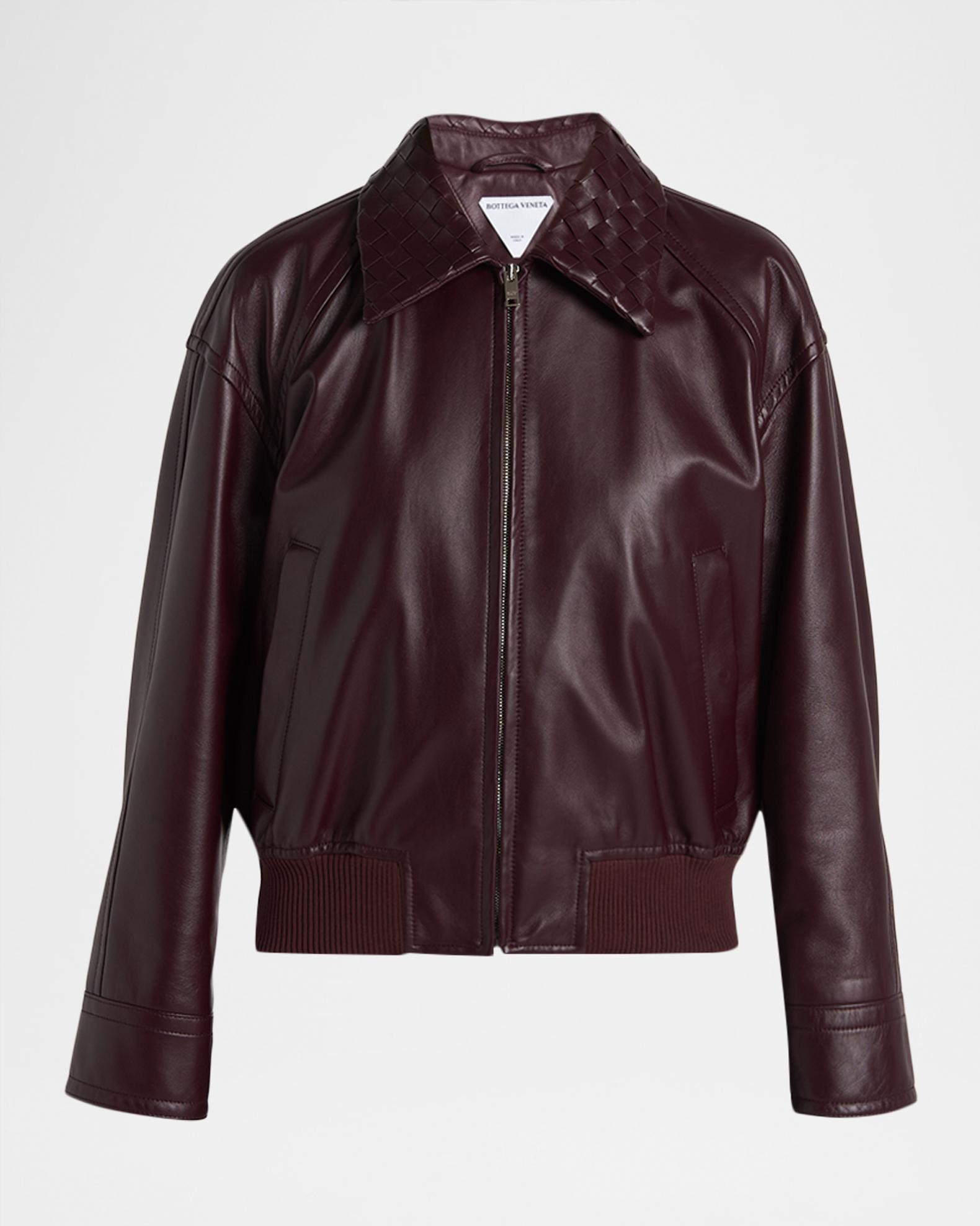 Bottega Veneta Intrecciato Collar Leather Bomber Jacket | Neiman 