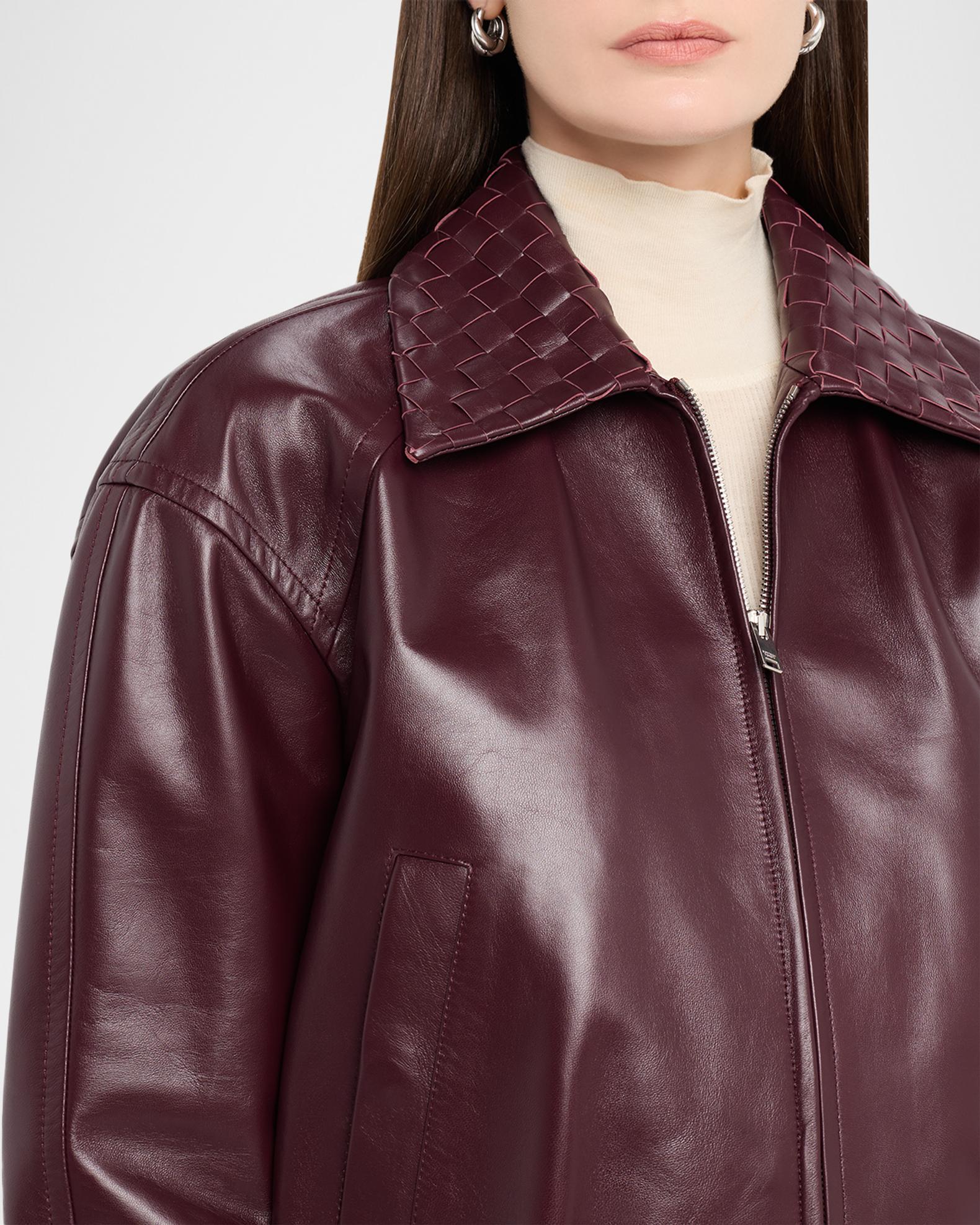 Bottega Veneta Intrecciato Collar Leather Bomber Jacket | Neiman 