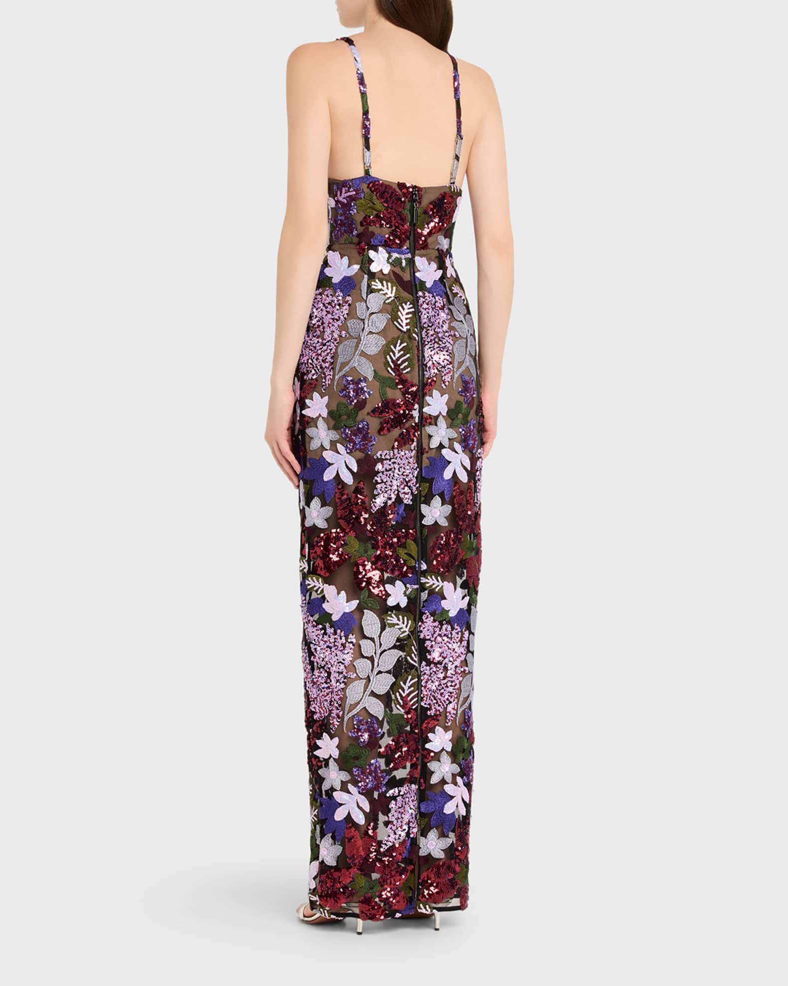 Bronx and Banco Allegra Sequin Floral-Embroidered Column Gown, Purple Multi, Women's, XS, Sequined Gowns