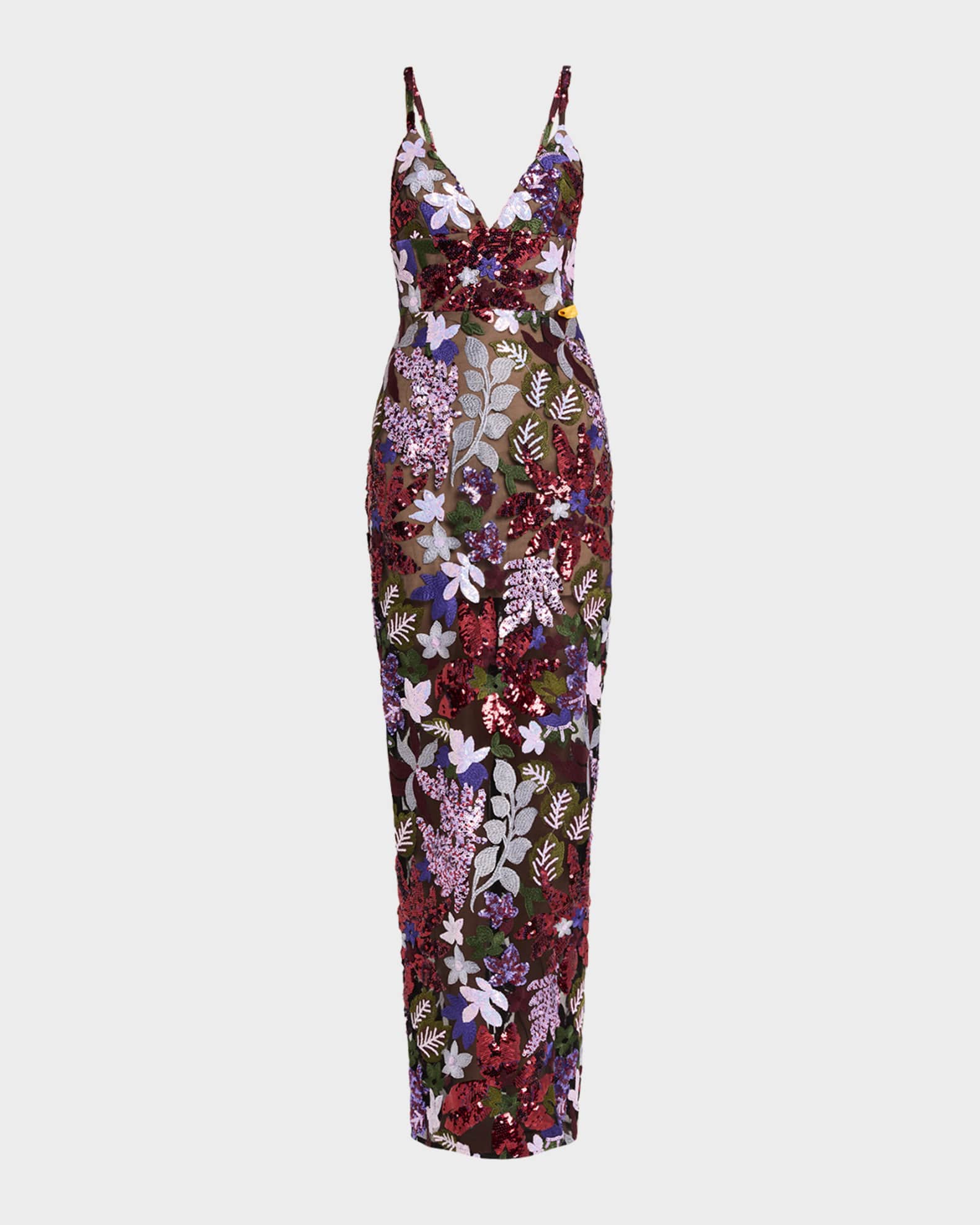 Bronx and Banco Allegra Sequin Floral-Embroidered Column Gown, Purple Multi, Women's, XS, Sequined Gowns
