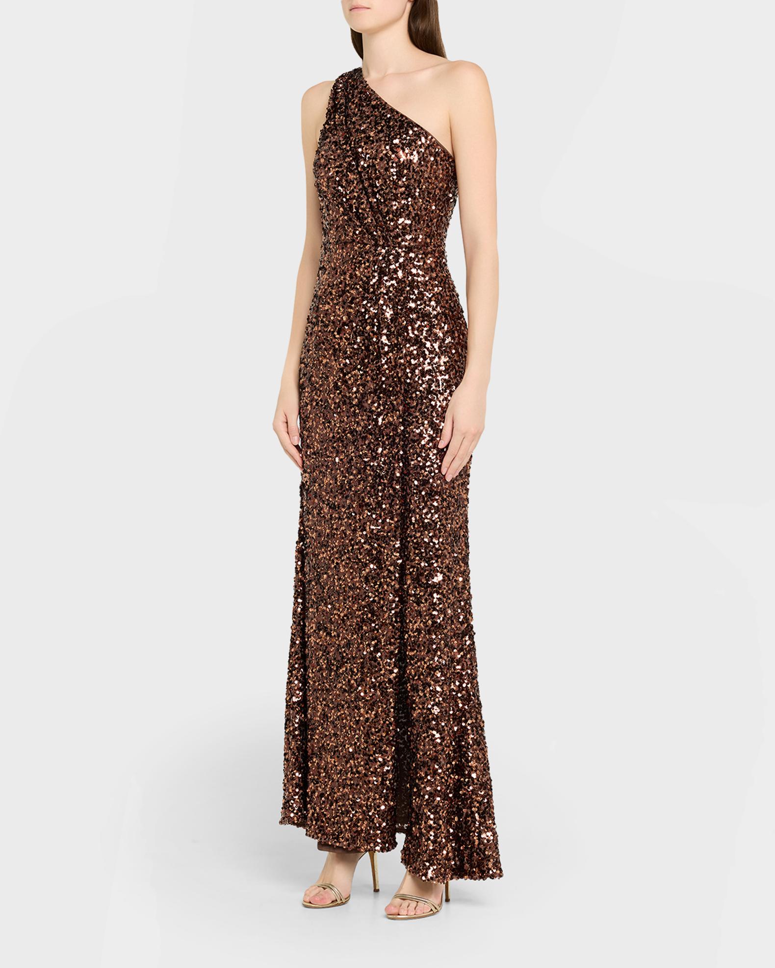 one shoulder halston dress HALSTON Carson Sequin & Crepe One Shoulder Dress w/ Tags