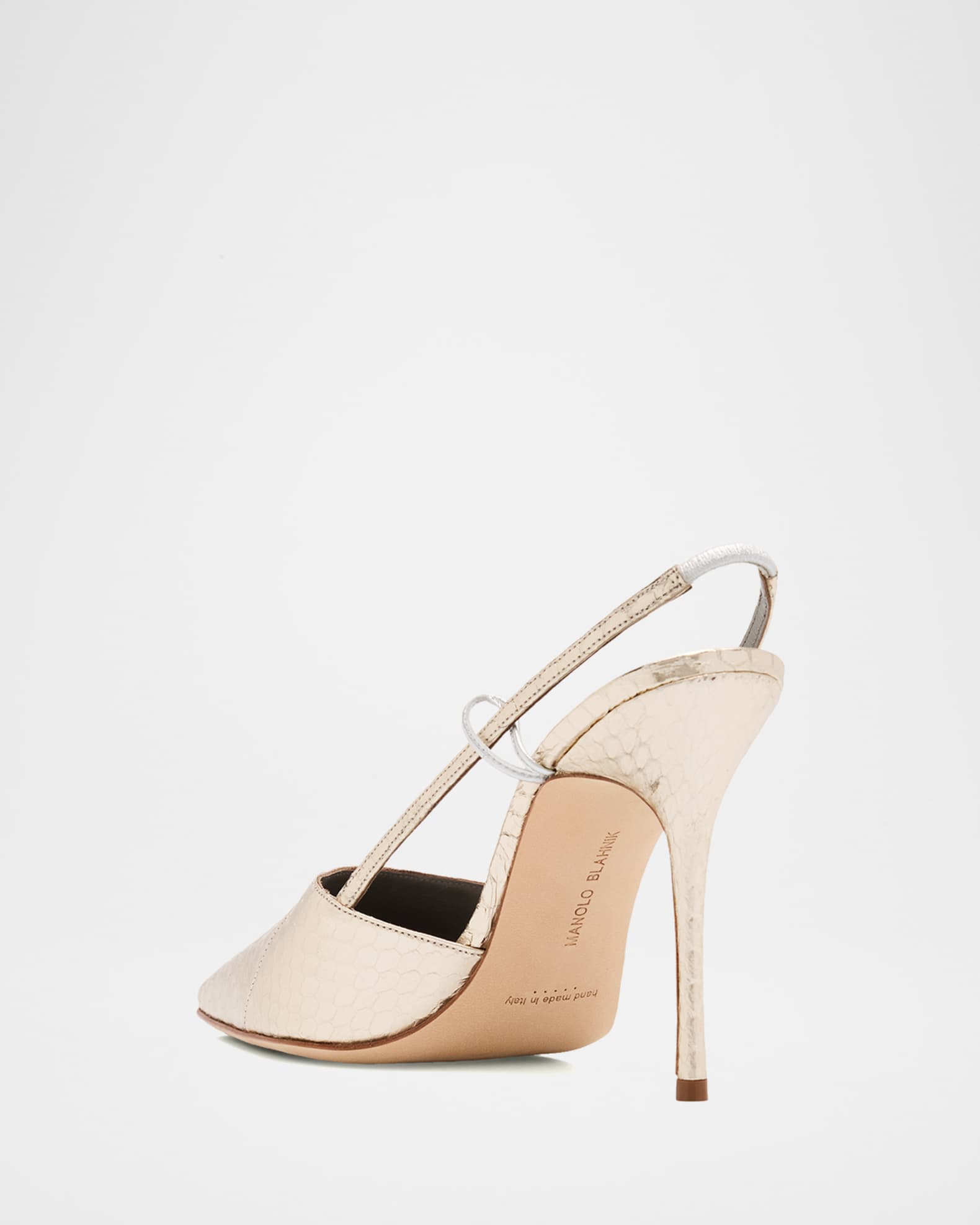 Manolo Blahnik Touki Metallic Snake Slingback Pumps | Neiman Marcus