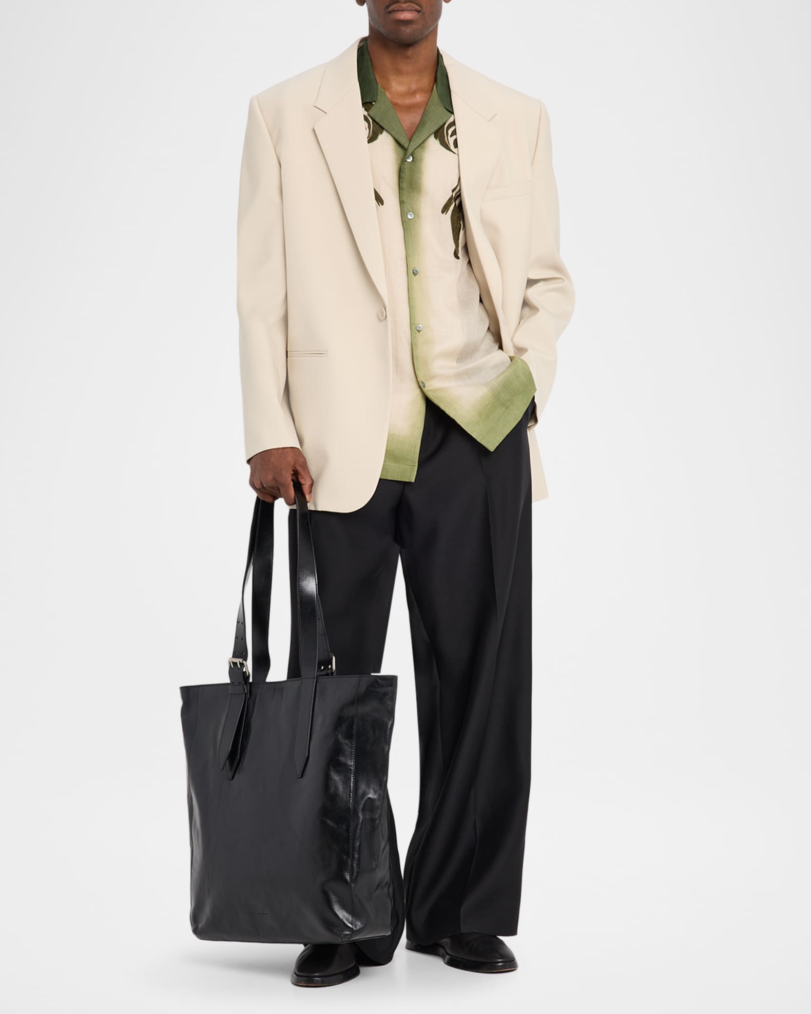 Dries Van Noten Men's Leather Messenger Bag with Shoulder Strap