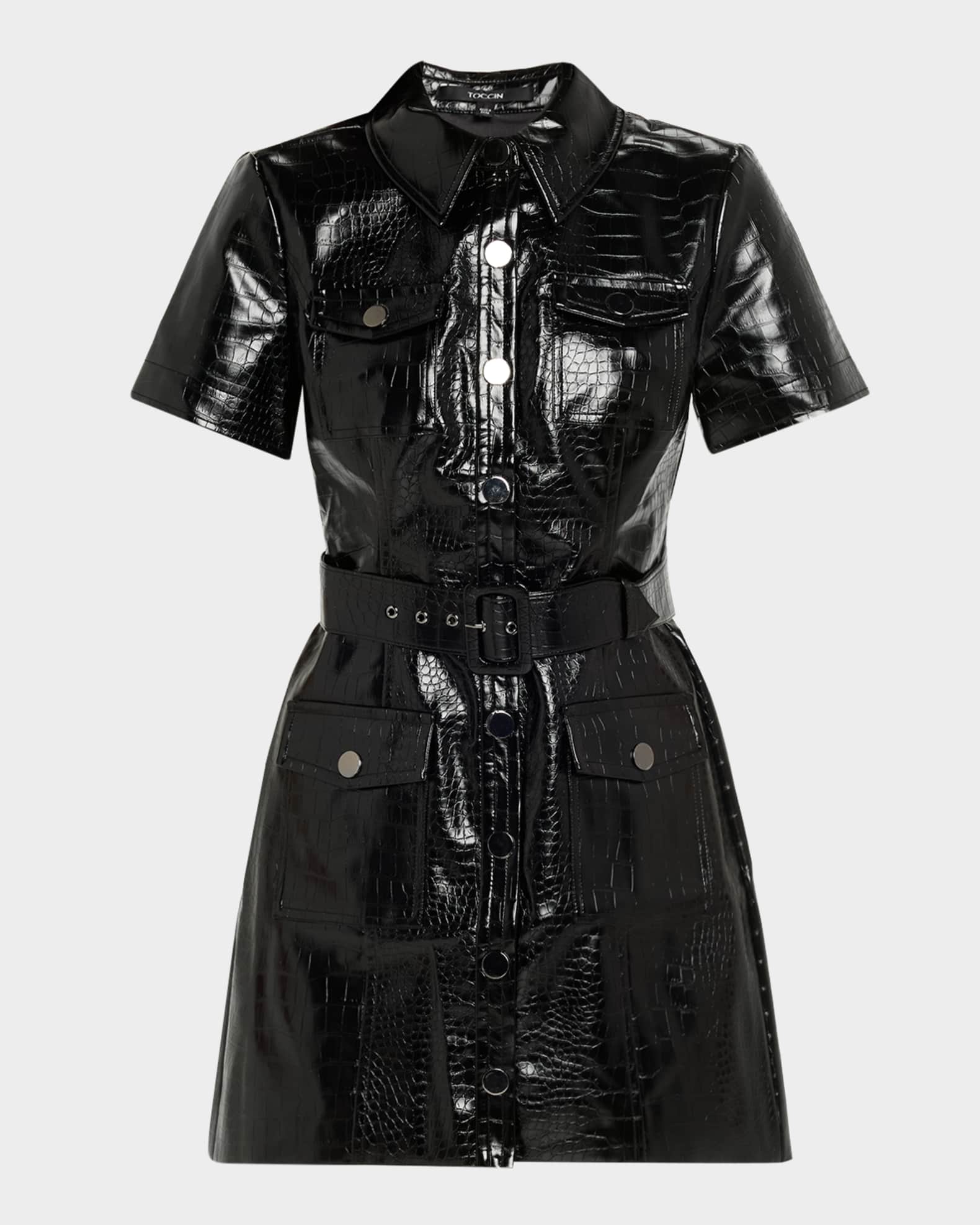 strapless brown leather dress Strapless Vegan Leather Croc Texture Mini Dress main image 1