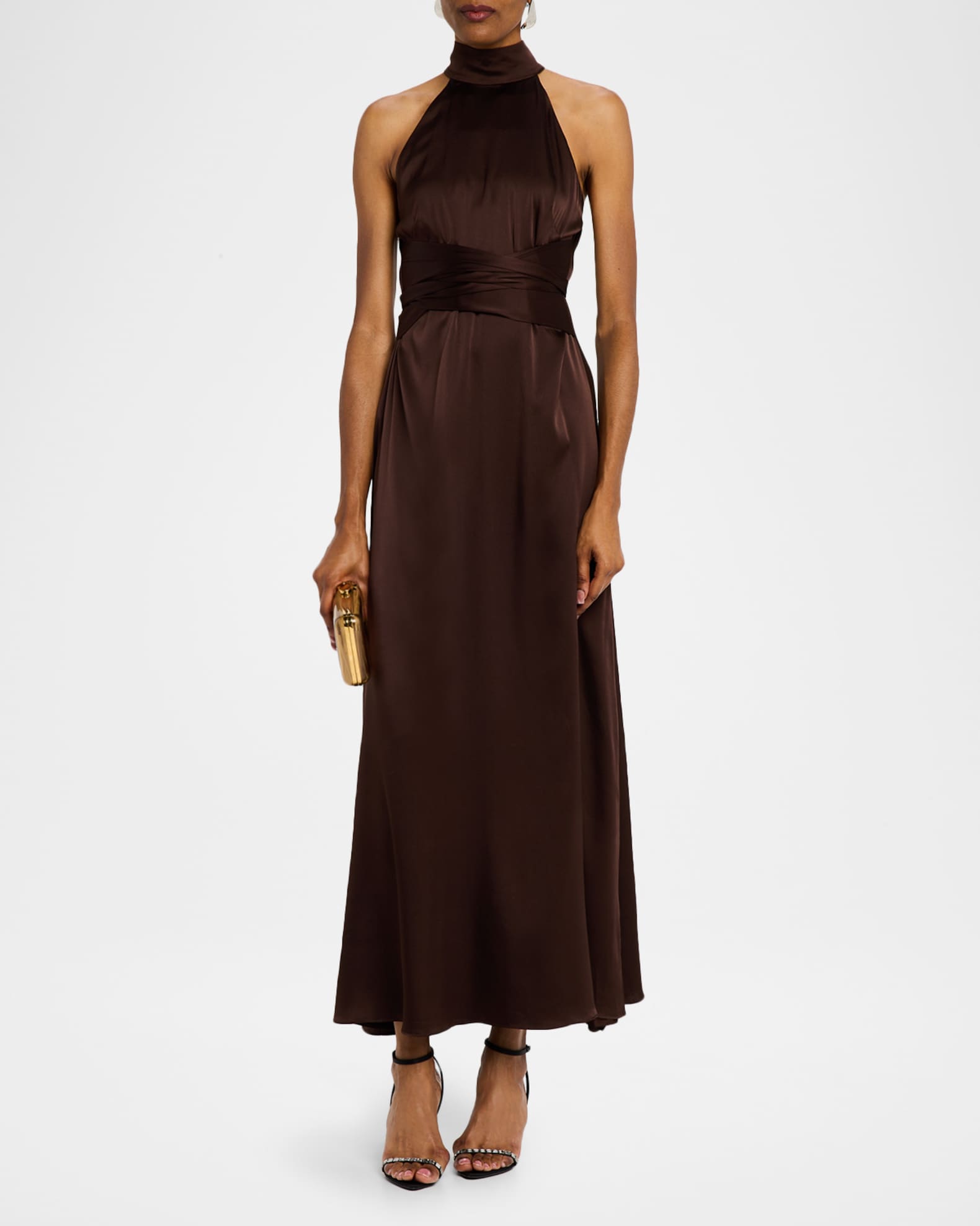 Toccin Jocelyn Satin Tie-Front Maxi Dress Neiman Marcus