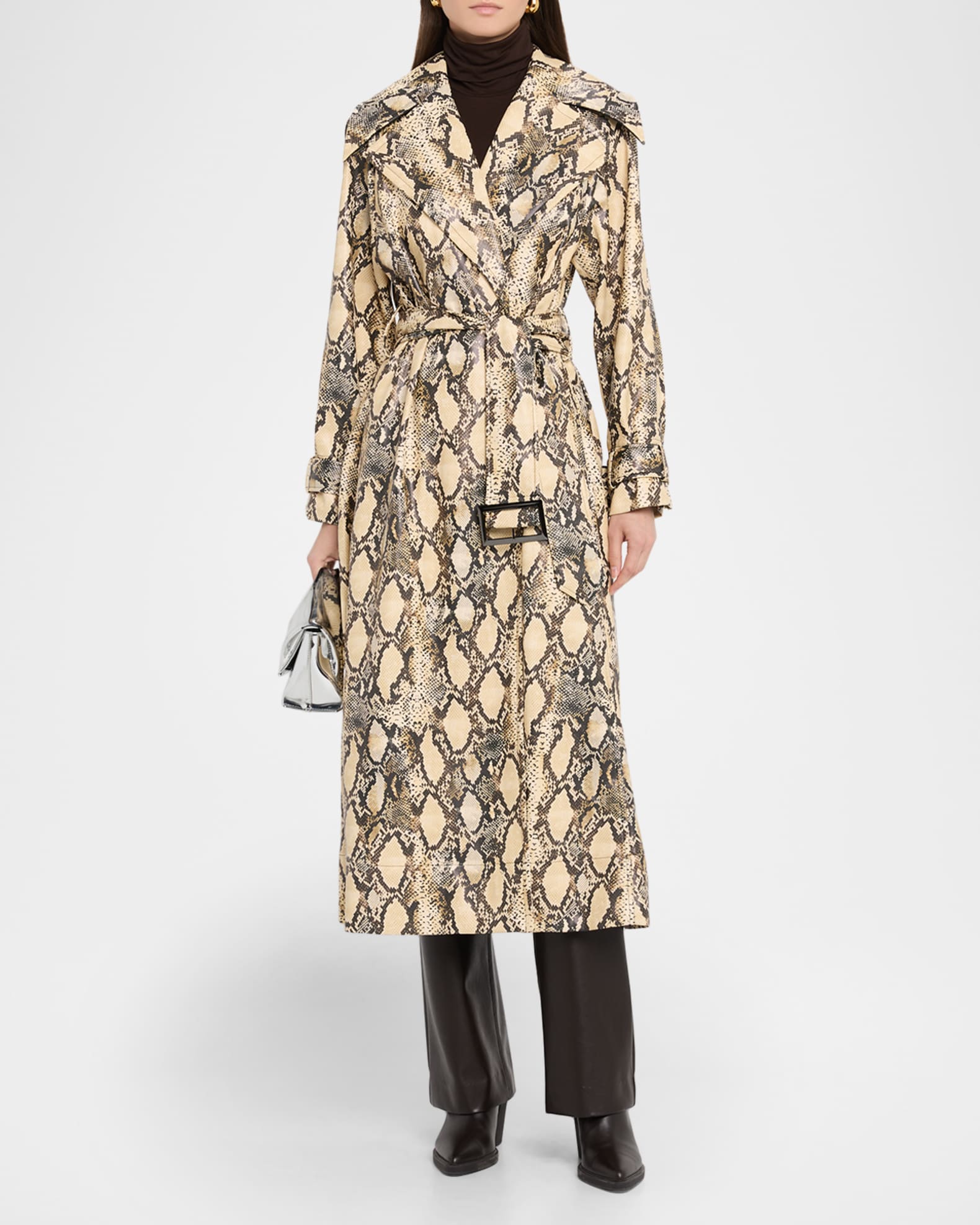Toccin Chloe Python-Printed Vegan Leather Trench Coat | Neiman Marcus