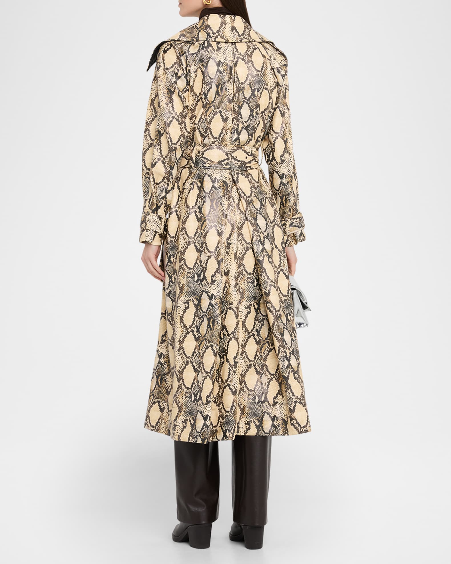 Toccin Chloe Python-Printed Vegan Leather Trench Coat | Neiman Marcus