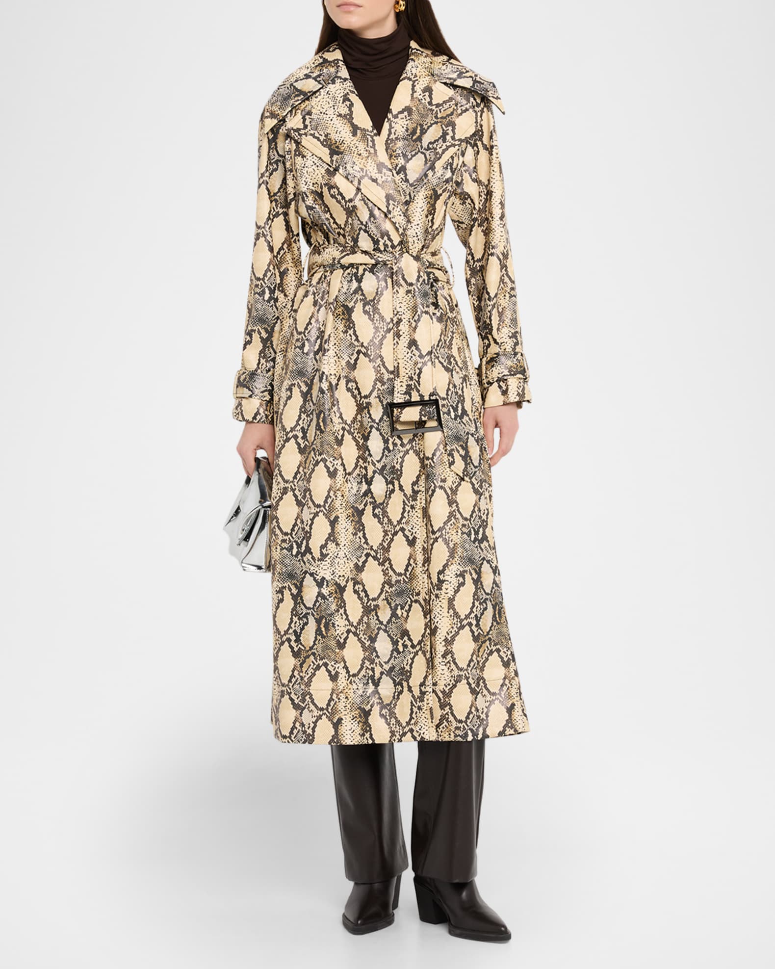 killstar ロングコート風 Python Toccin Chloe Python-Printed Vegan Leather Trench Coat | Neiman Marcus