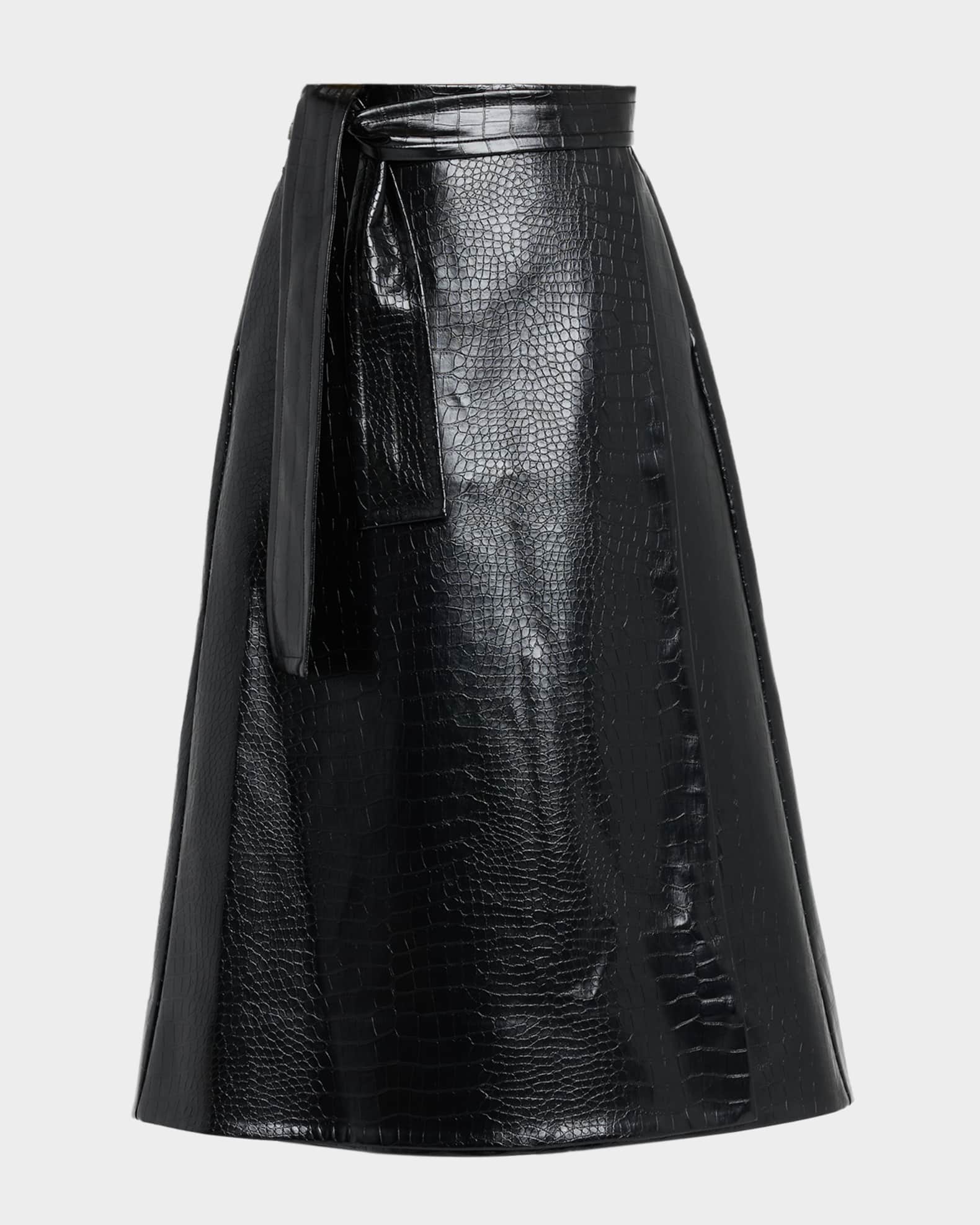 Toccin Beatrice Croc-Embossed Vegan Leather Wrap Skirt | Neiman Marcus