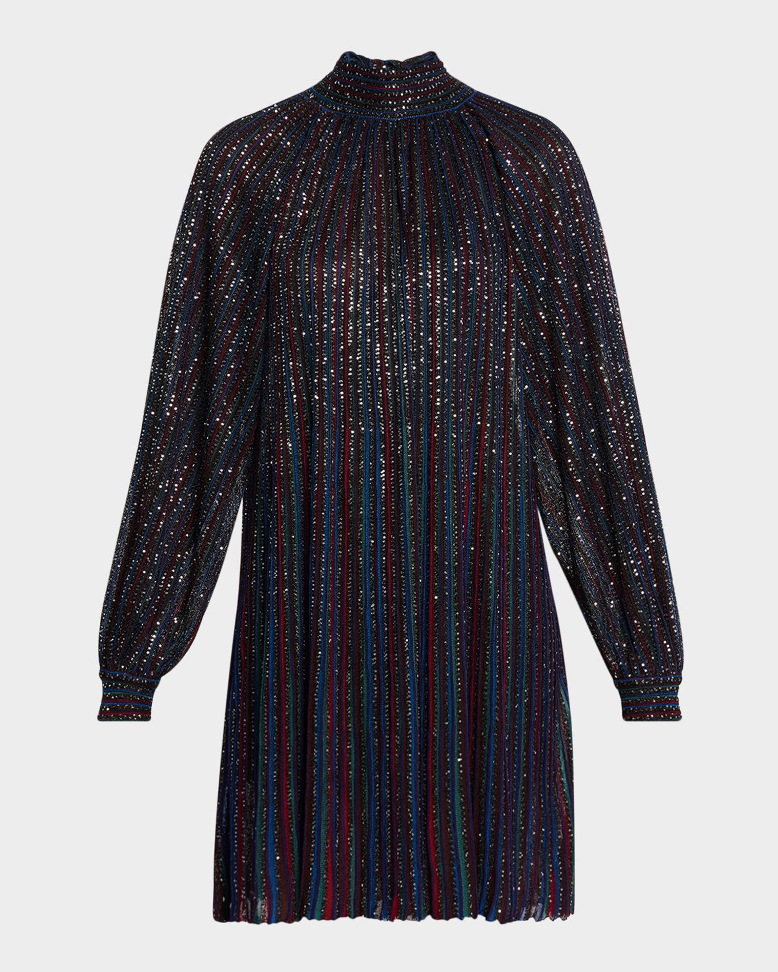 missoni long sleeve mini dress Missoni Paillette Striped Long-Sleeve Mini Dress, Sm9woblue Green, Women's, 38 IT (2 US), Cocktail & Party Wedding Guest Dresses Long-Sleeve Dresses