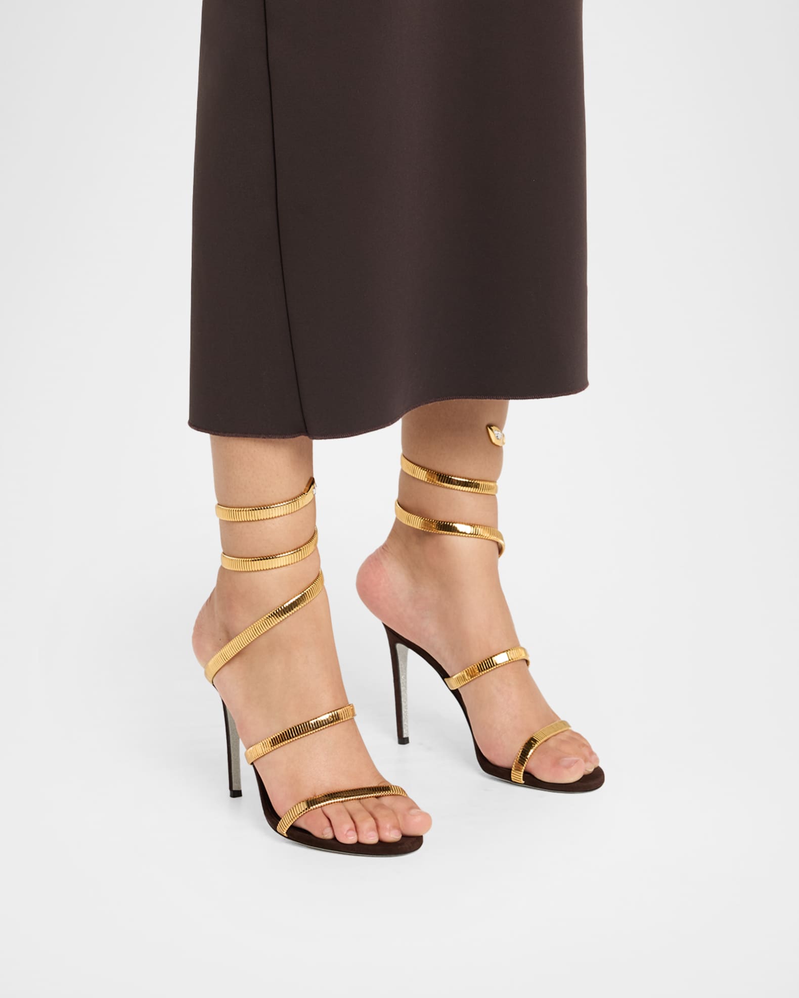 Rene Caovilla Meta Snake Spiral-Wrap Suede Sandals | Neiman Marcus