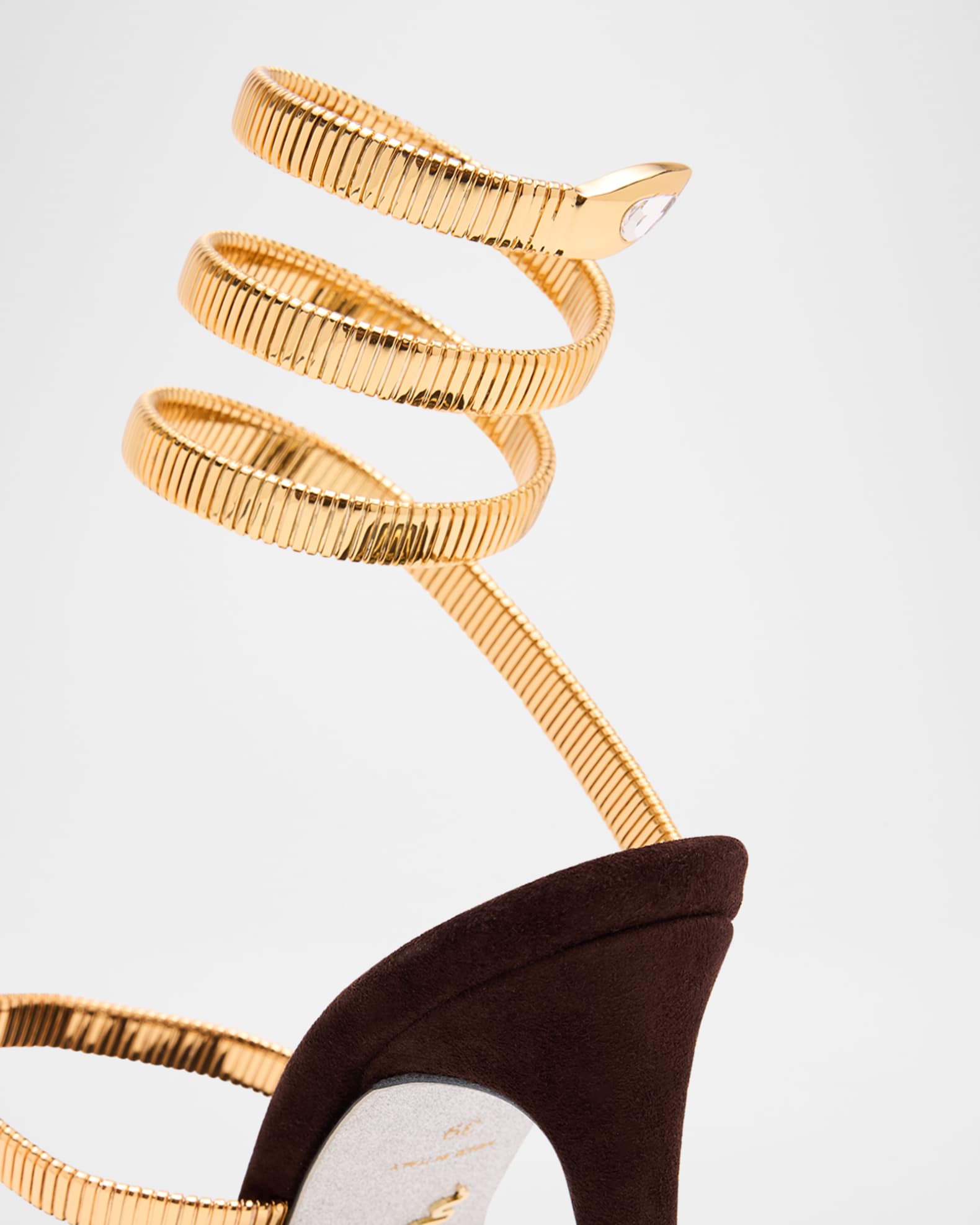 Rene Caovilla Meta Snake Spiral-Wrap Suede Sandals | Neiman Marcus