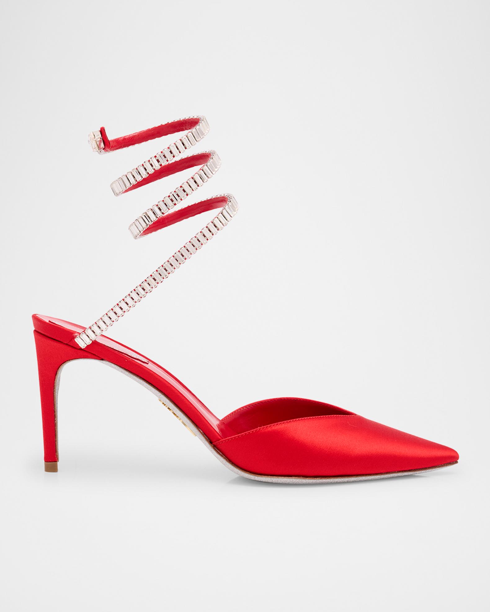 Rene Caovilla Snake Spiral-Wrap Strass Satin Pumps | Neiman Marcus