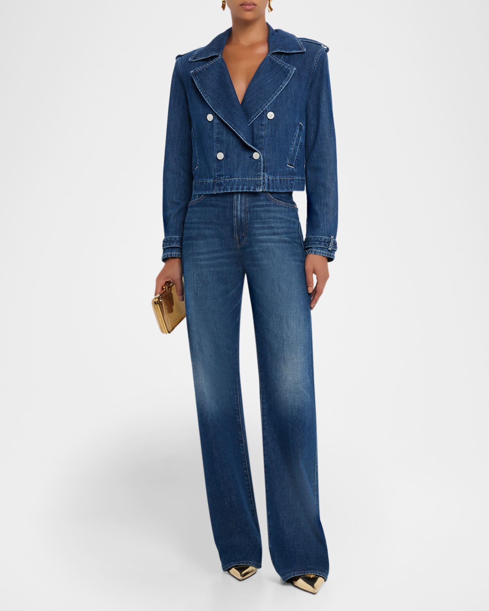 Maddox Cropped Denim Trench Coat 1
