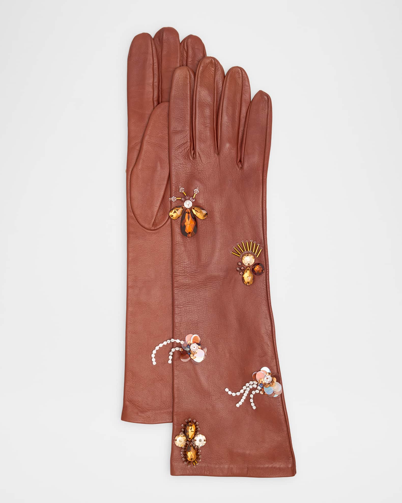 Ulla Johnson Laetitia Embellished Leather Gloves in Brown - size S