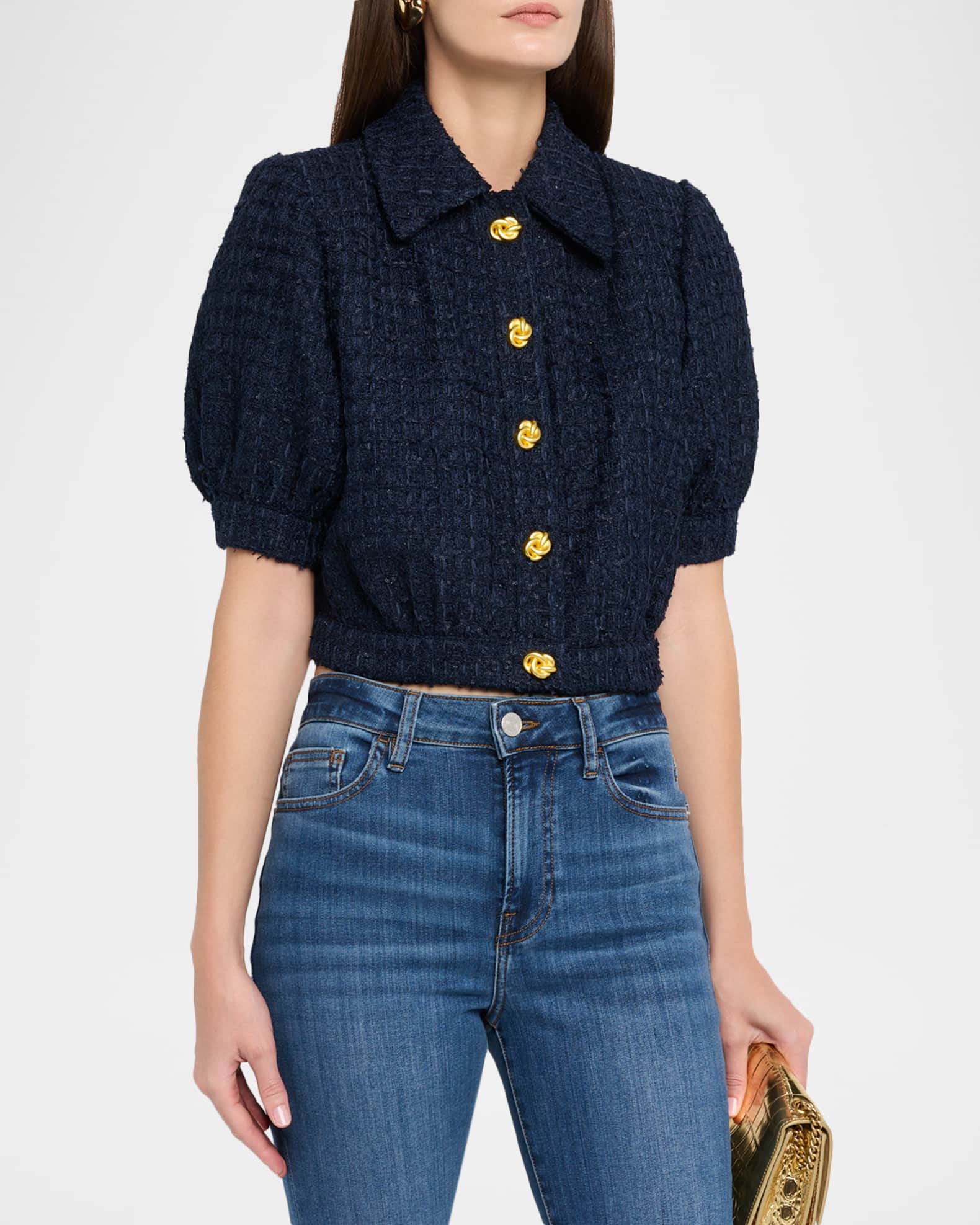 L'Agence Cove Cropped Short-Sleeve Tweed Jacket | Neiman Marcus