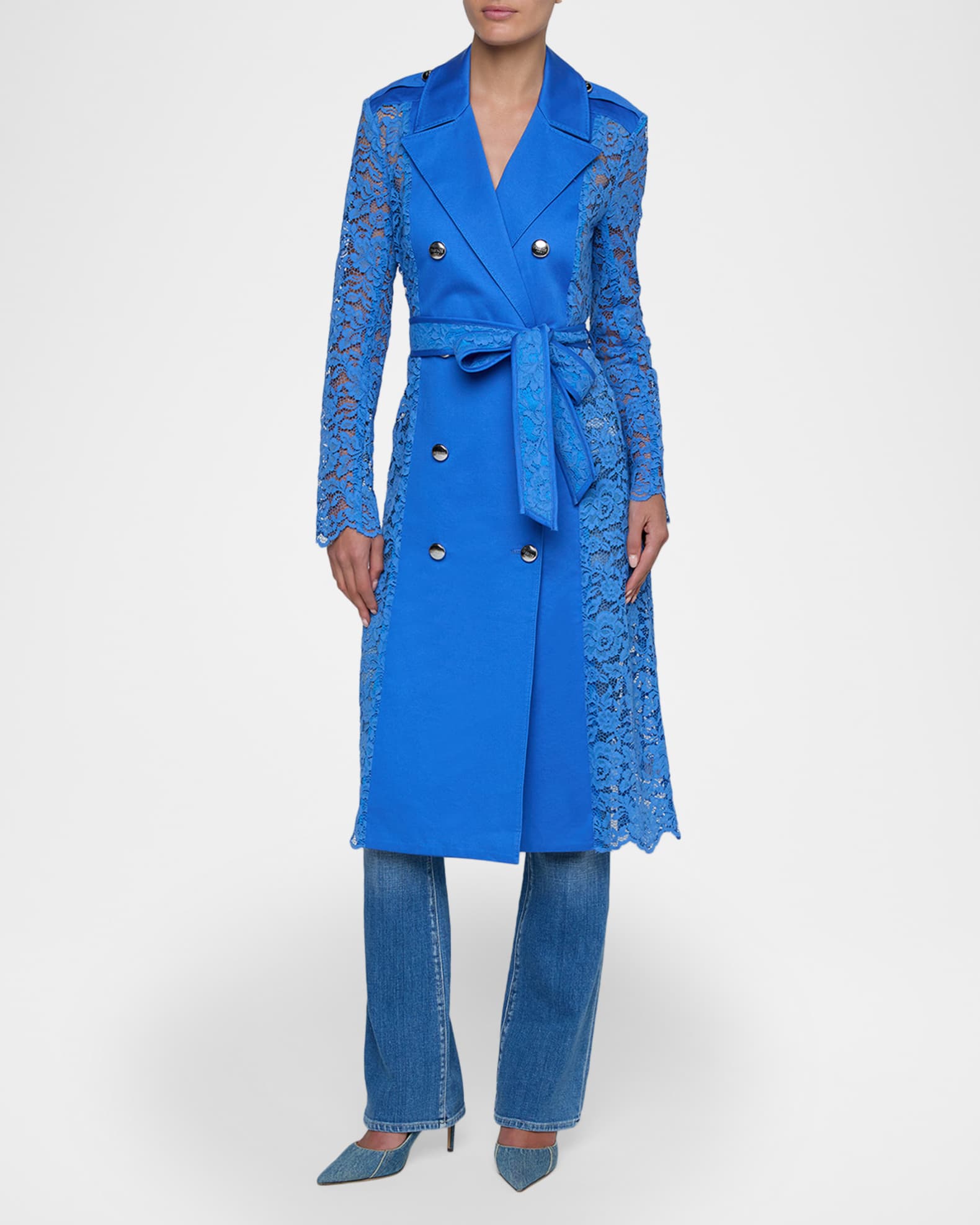 L'Agence Amata Belted Lace Trench Coat | Neiman Marcus