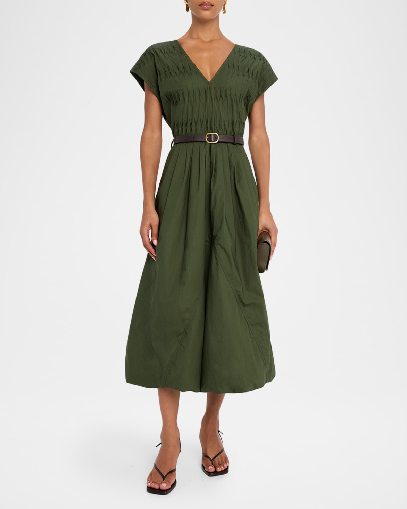 Sullivan Belted Short-Sleeve Bubble Midi Dress 1
