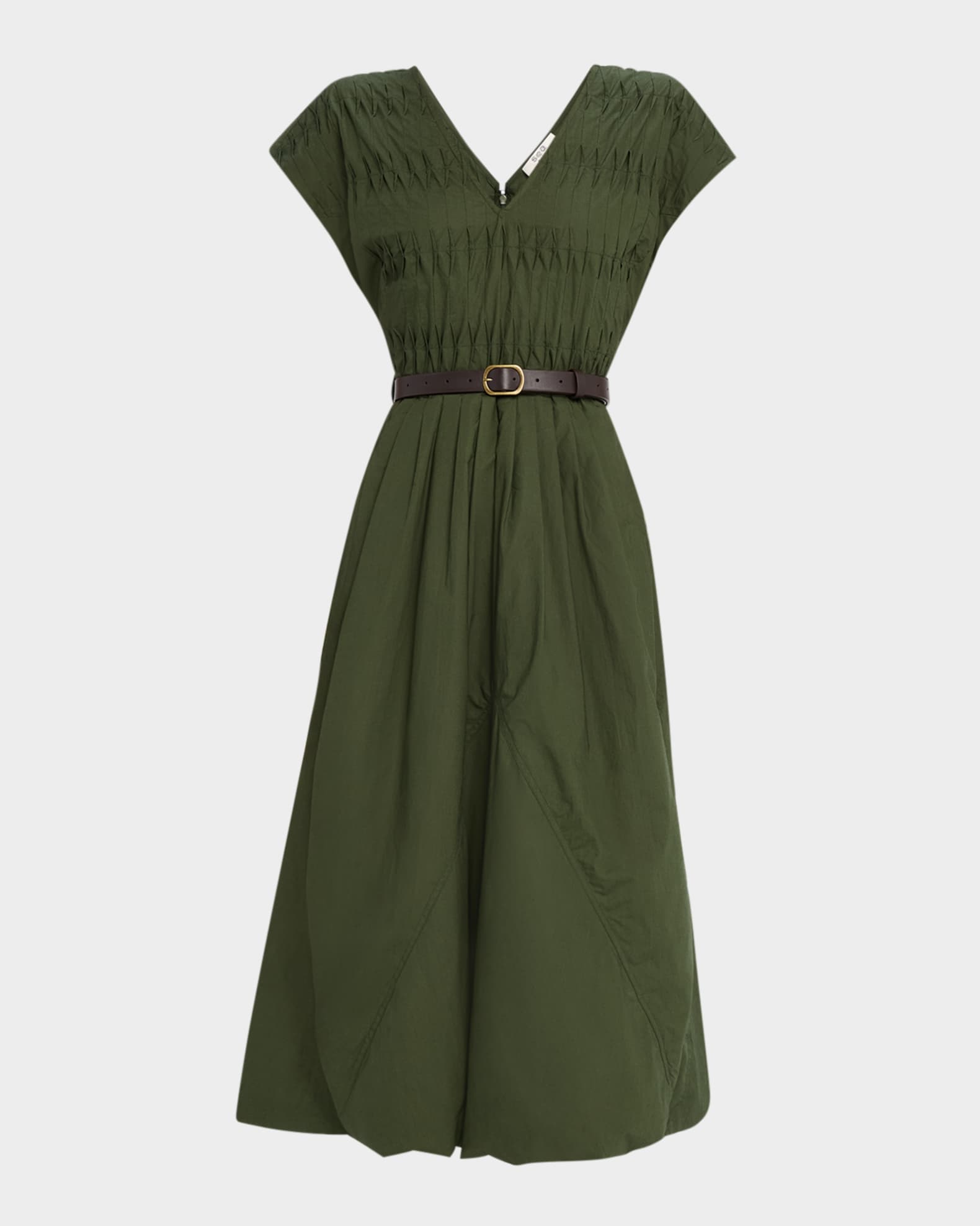 Sullivan Belted Short-Sleeve Bubble Midi Dress 0