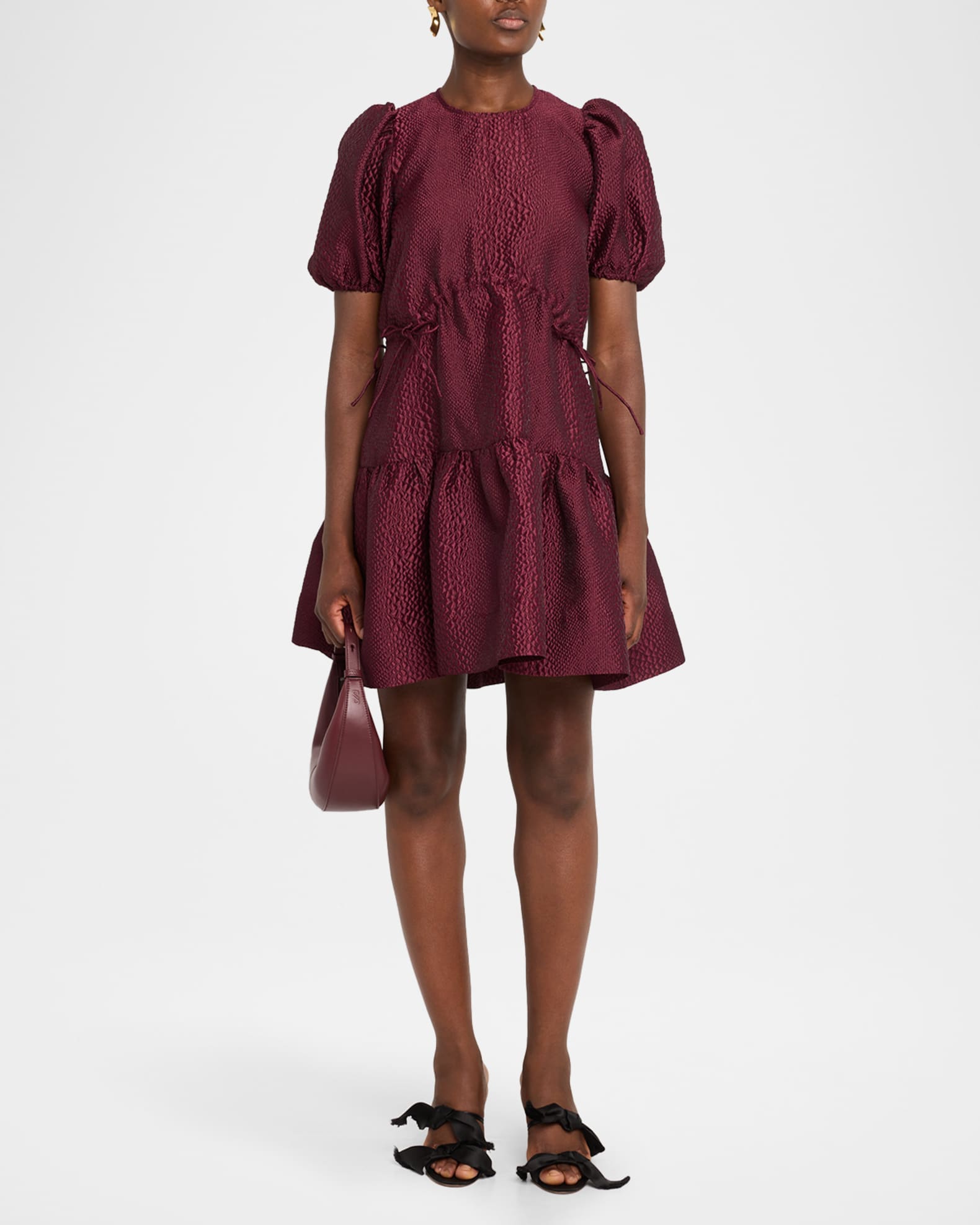 Fayetta Embossed Puff-Sleeve Mini Dress 1