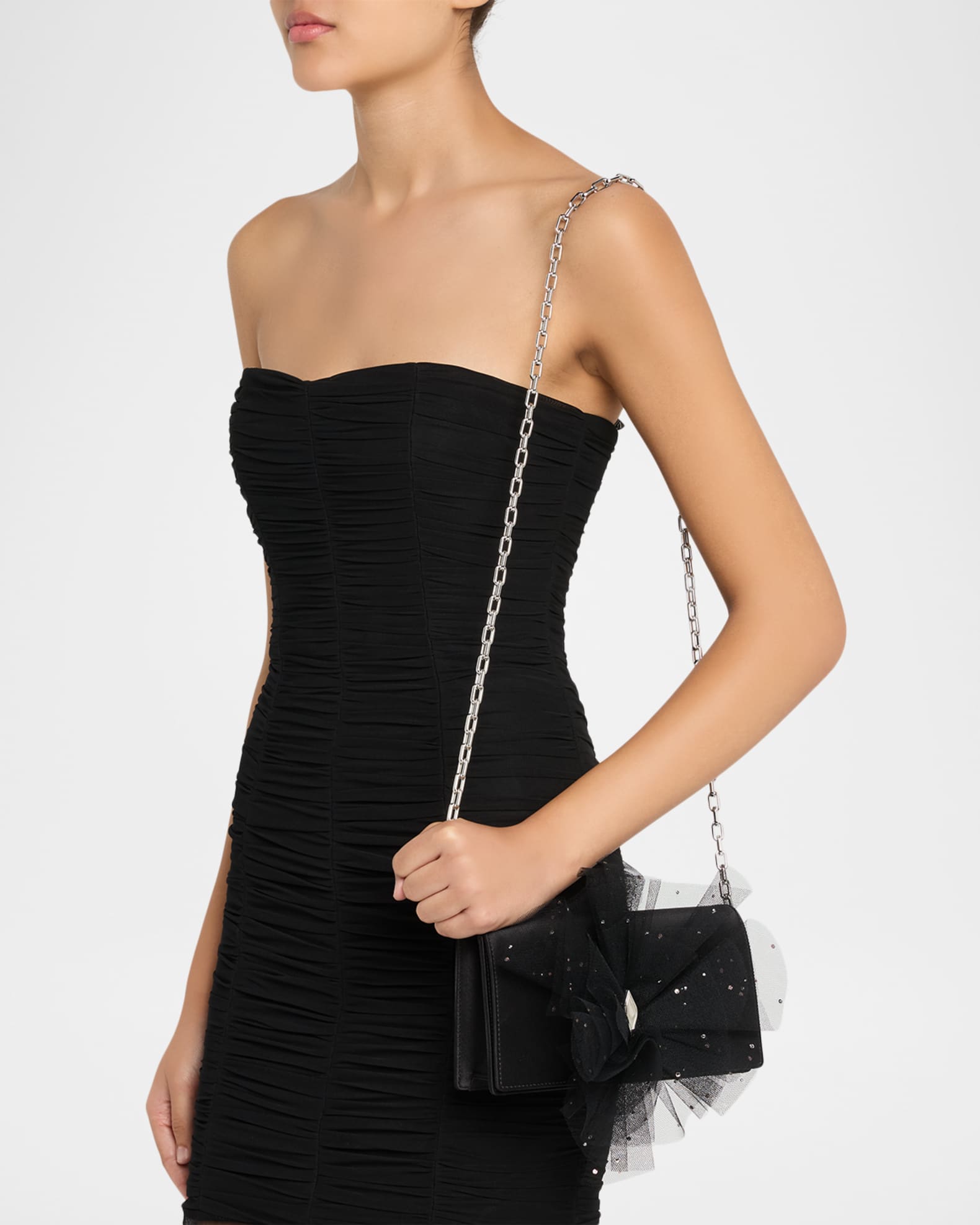 Christian Louboutin Bettina Tulle-Embellished Clutch Bag in Satin