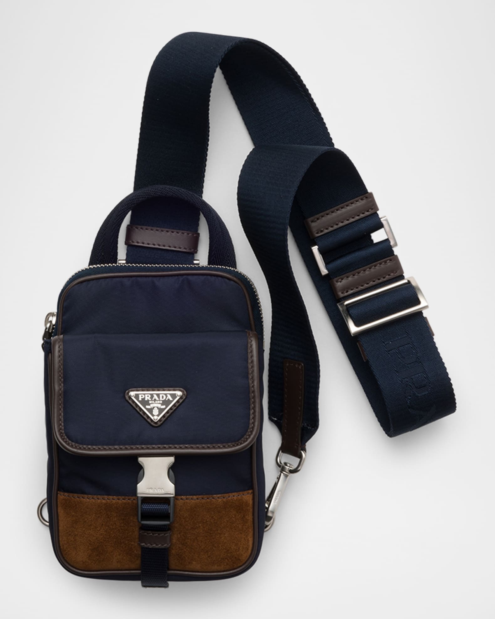 Prada Men's Re-Nylon And Leather Crossbody Phone Holder | Neiman