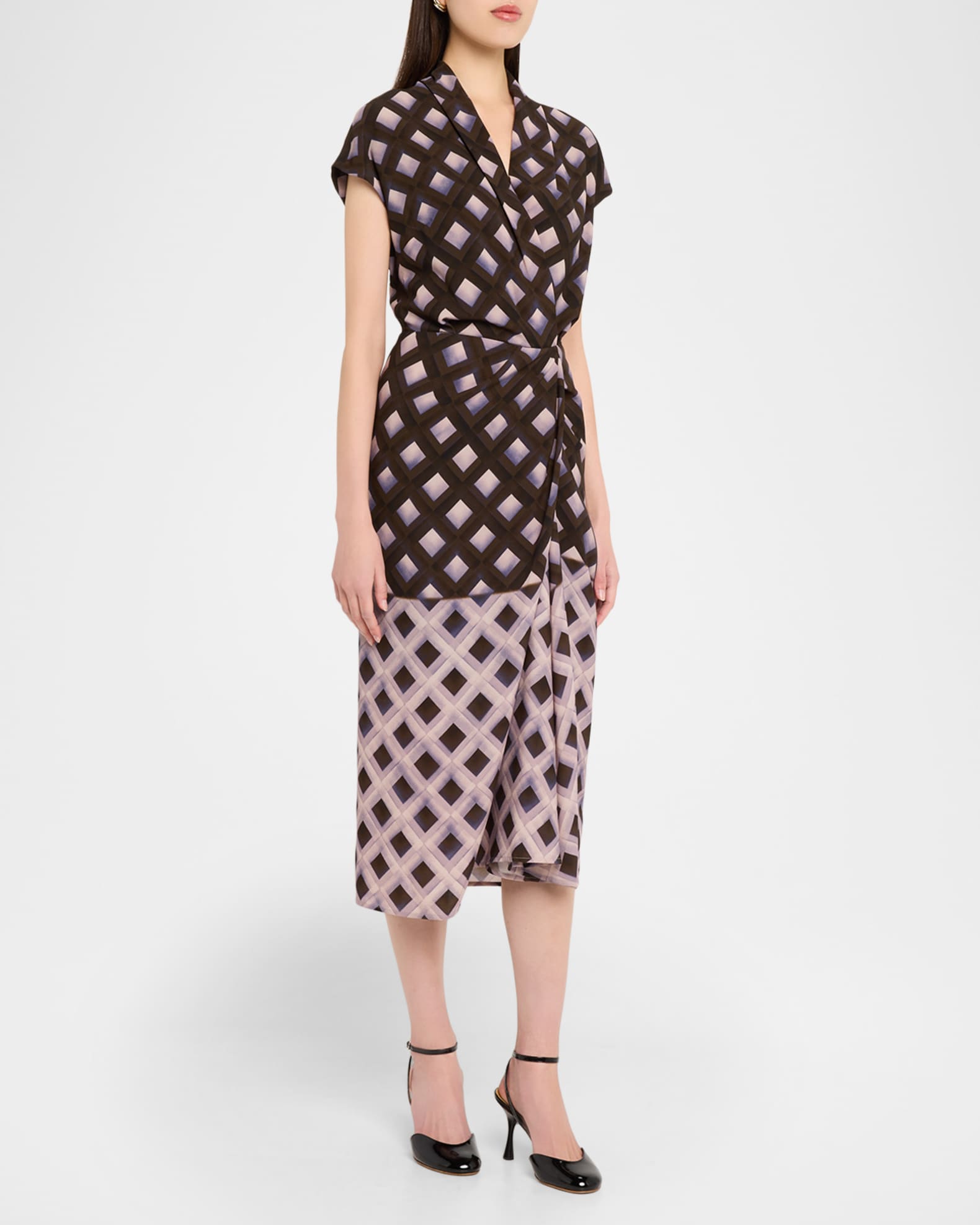 Dries Van Noten Dilian Abstract-Print Draped Midi Dress | Neiman