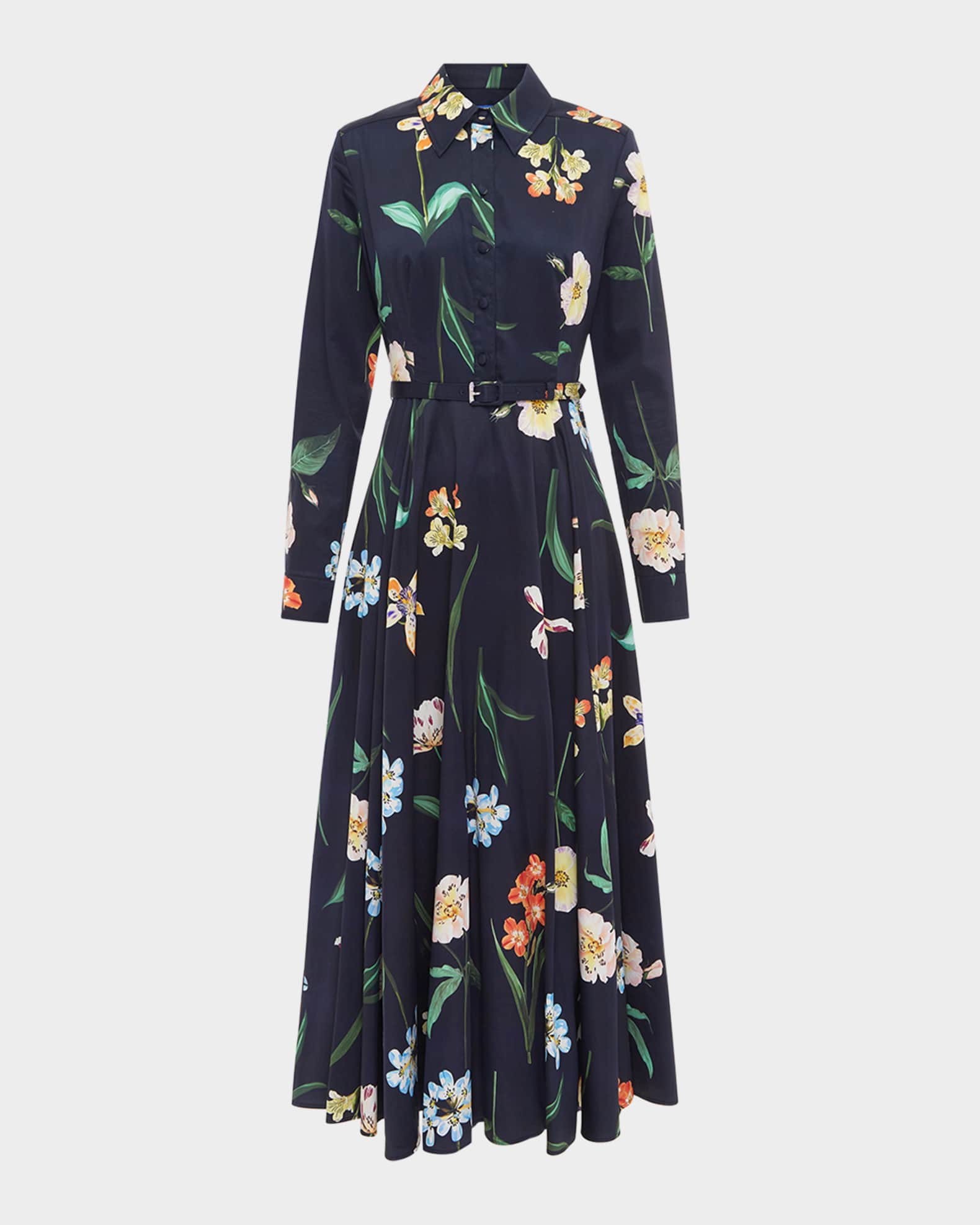 【Leo Lin】Zara Shirt Midi Dress LEO LIN Zara Belted Floral-Print Cotton Midi Shirtdress