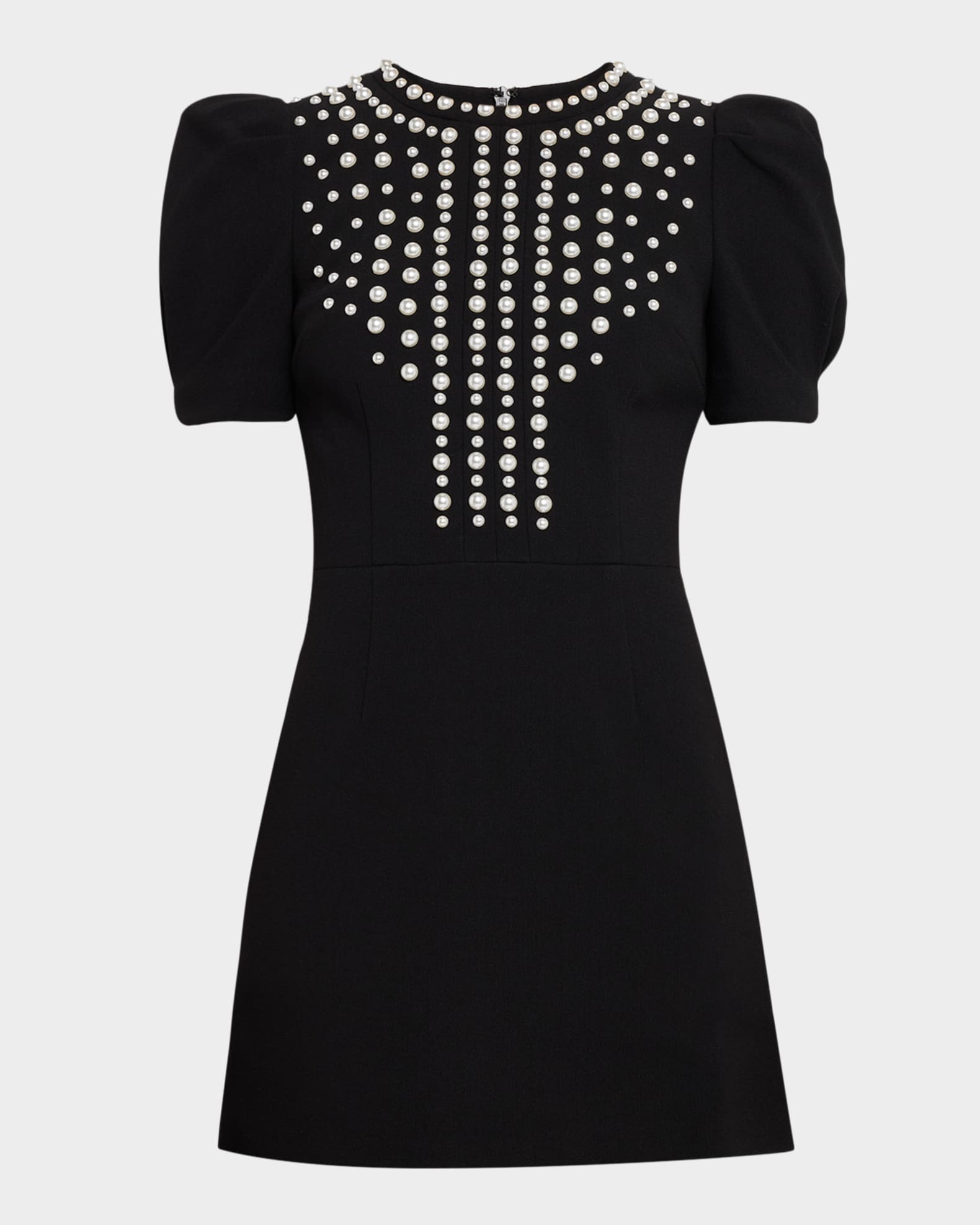 Puff-Sleeve Pearly Studded Mini Dress 0
