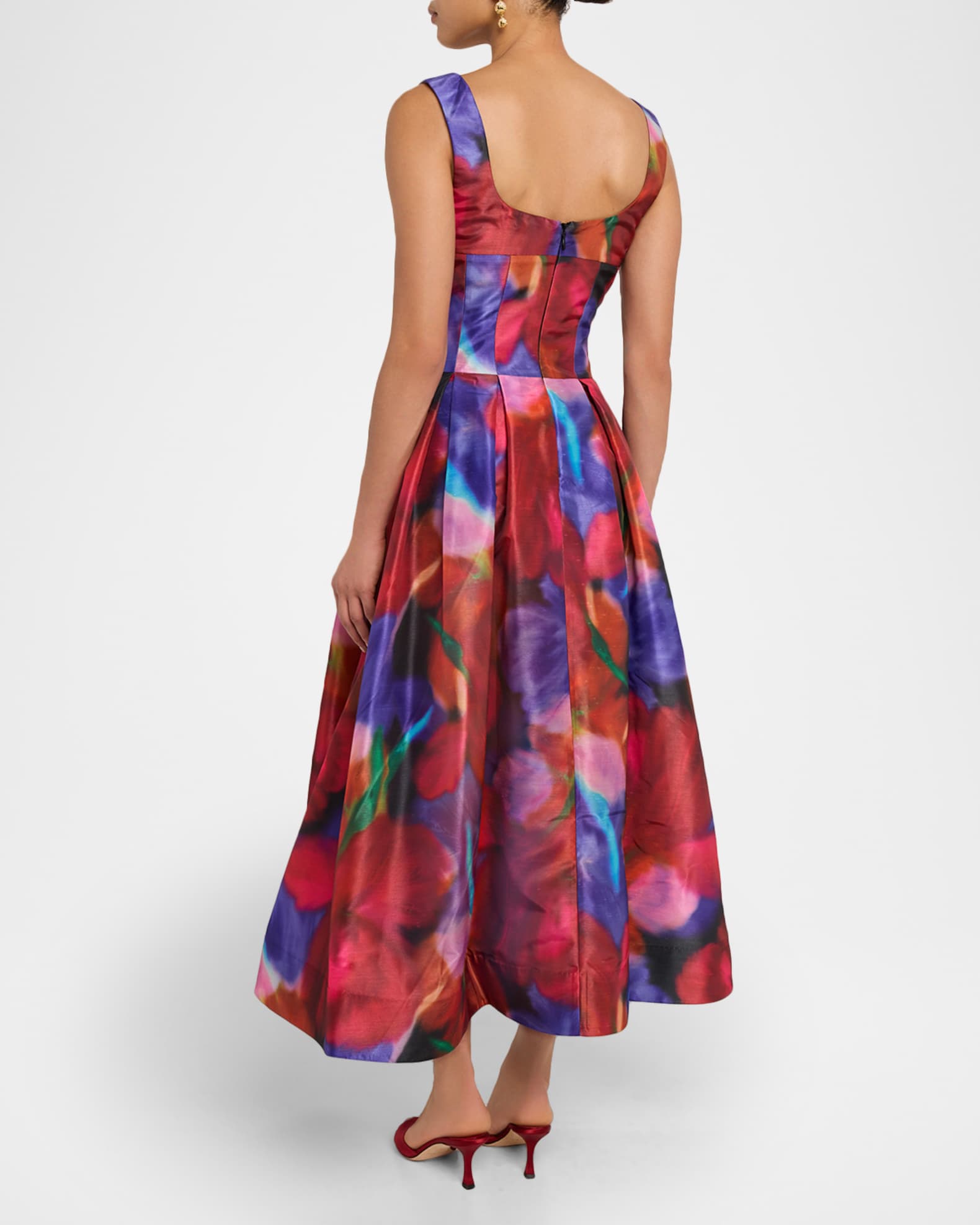 REBECCA VALLANCE Cabaret Roses Pleated Sweetheart Midi Dress