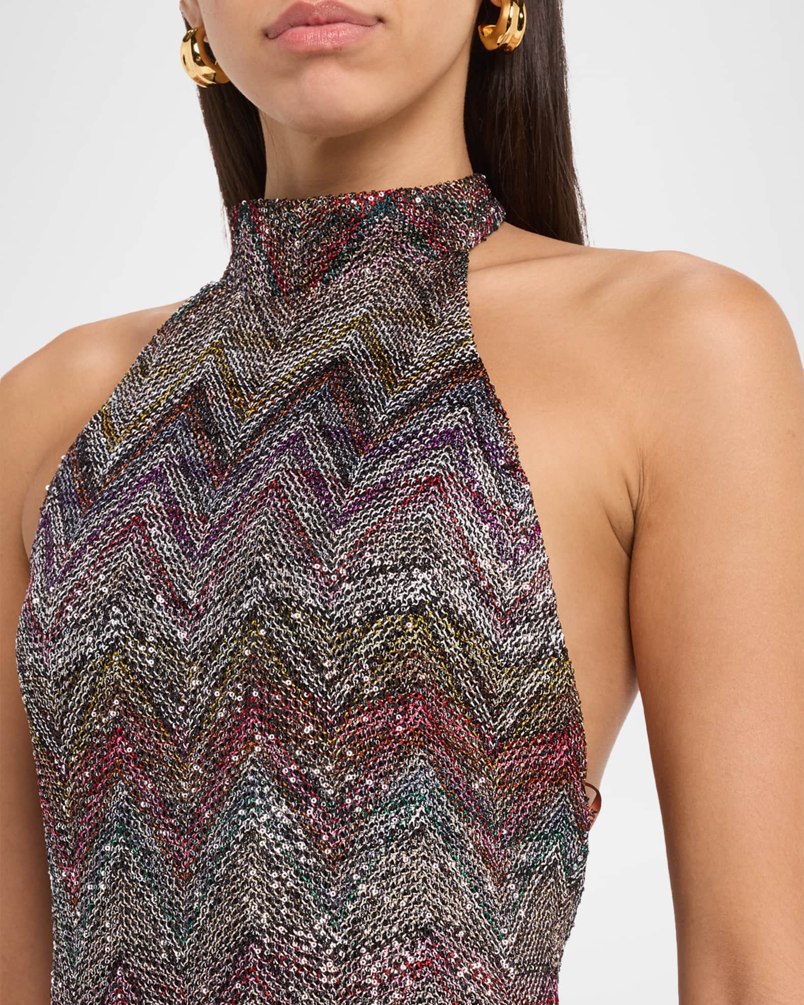 Missoni Metallic Chevron Halter Midi Dress | Neiman Marcus