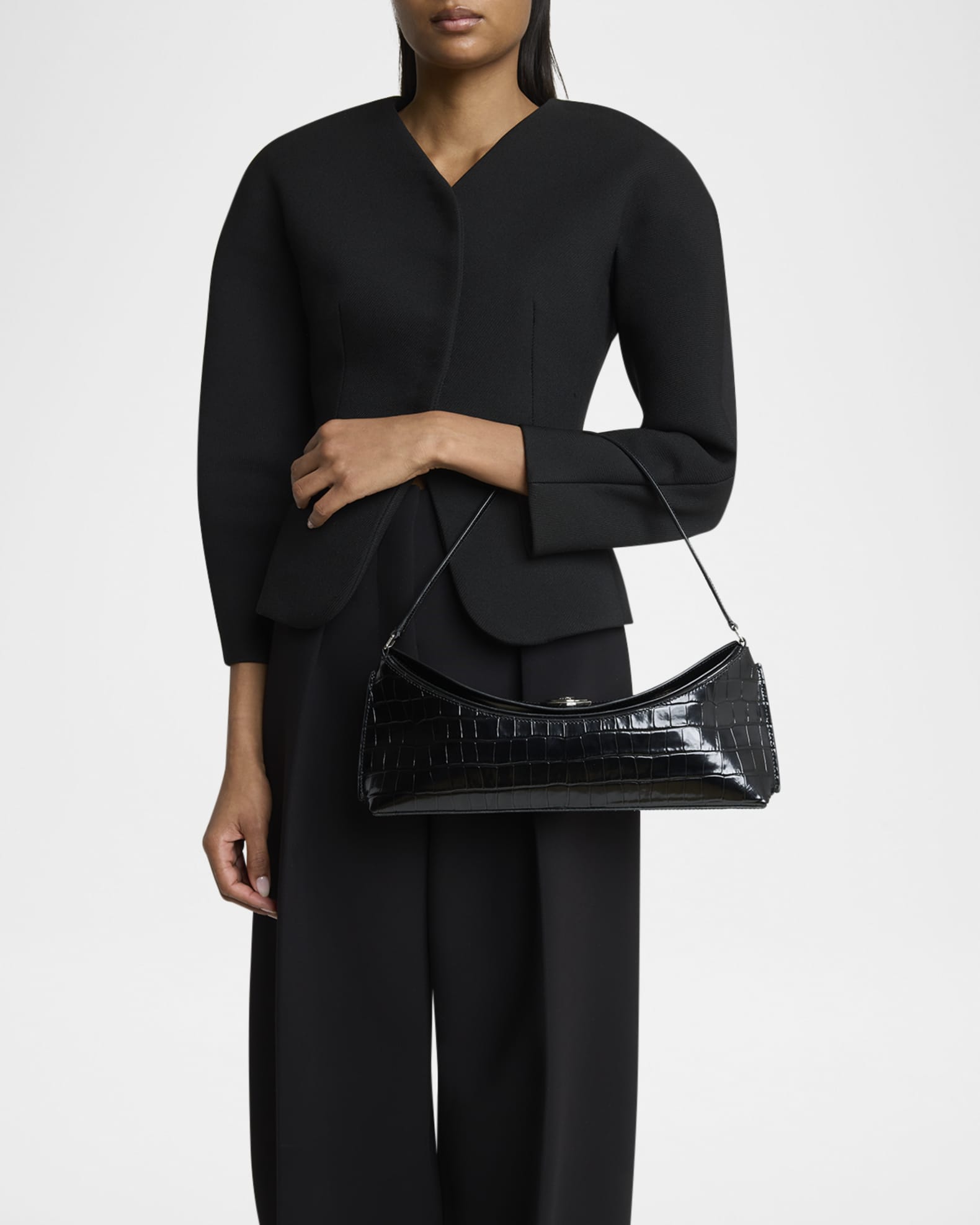 Le Calisson Croc-Embossed Leather Shoulder Bag 1