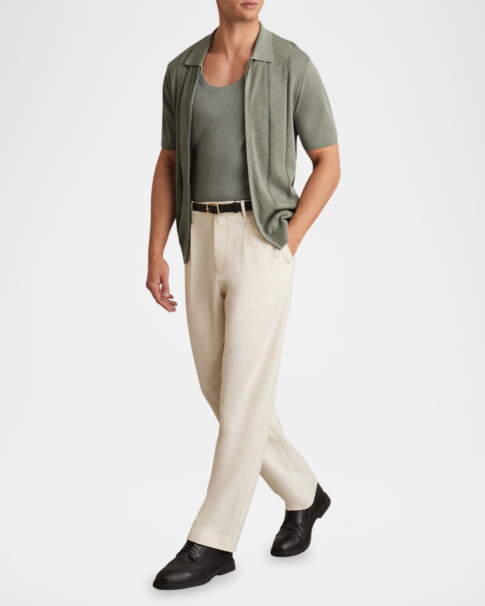 Men's Tay Pointelle Knit Full-Zip Polo Shirt 1